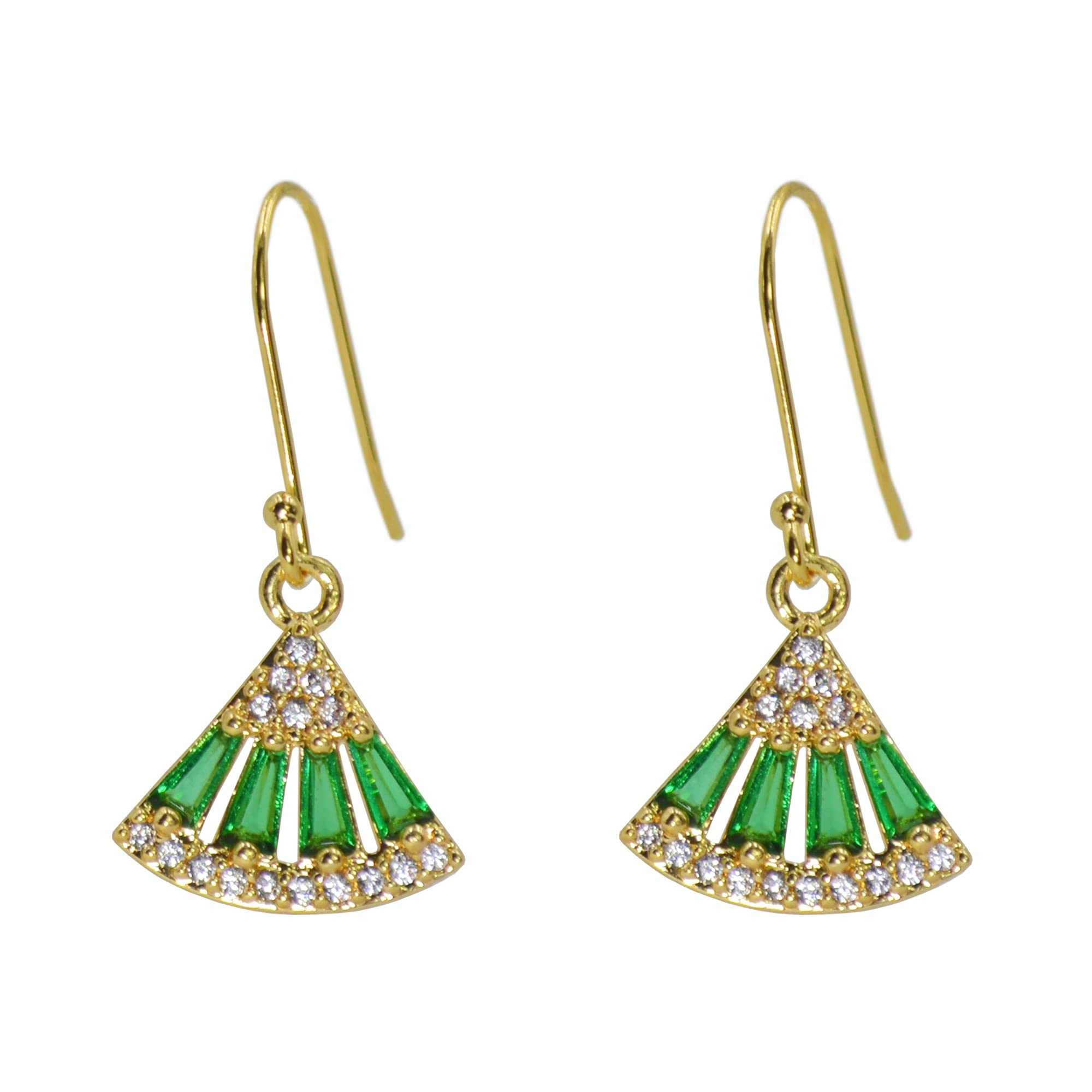 MOMOCAT18K Gold Plated Triangle Small Emerald Green and Gold Statement Fringe Hanging Chandelier Rhinestone Drop Earrings for Women Jewelry Dangle Fashion