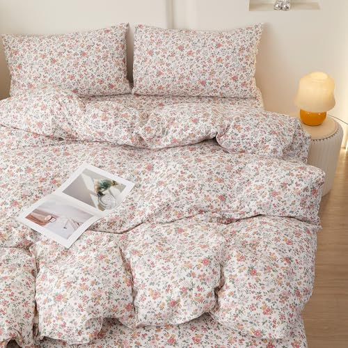 Image of Vintage Pink Floral Cottagecore Comforter Set Queen with 2 Pillowcases | Soft Lightweight Bedding Coquette Comforter Aesthetic Flowers Botanical Comforter Set for Teens Girls Women