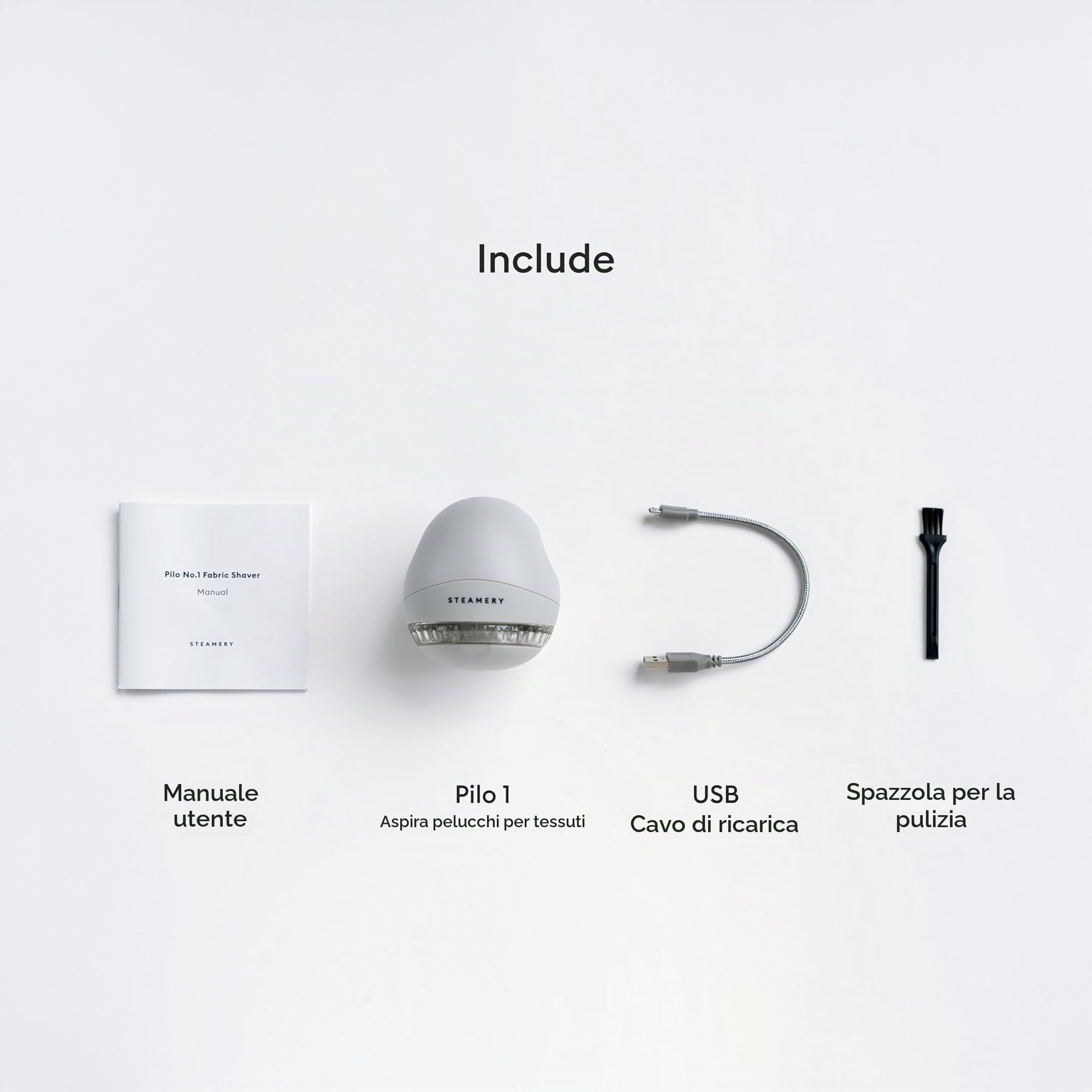 Steamery Levapelucchi Pilo 1, togli pelucchi e lanuggine, 5 W, portatile, ricaricabile, ergonomico, design scandinavo, Grigio