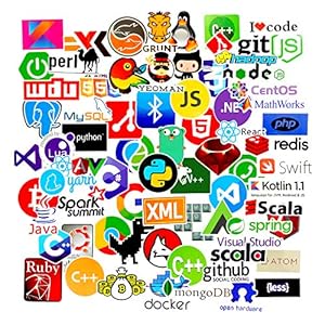Sanmatic 72 stuks laptopstickers voor ontwikkelaars programmeertaal stickers IT-logo, C ++, Python, Linux, Swift, voor…