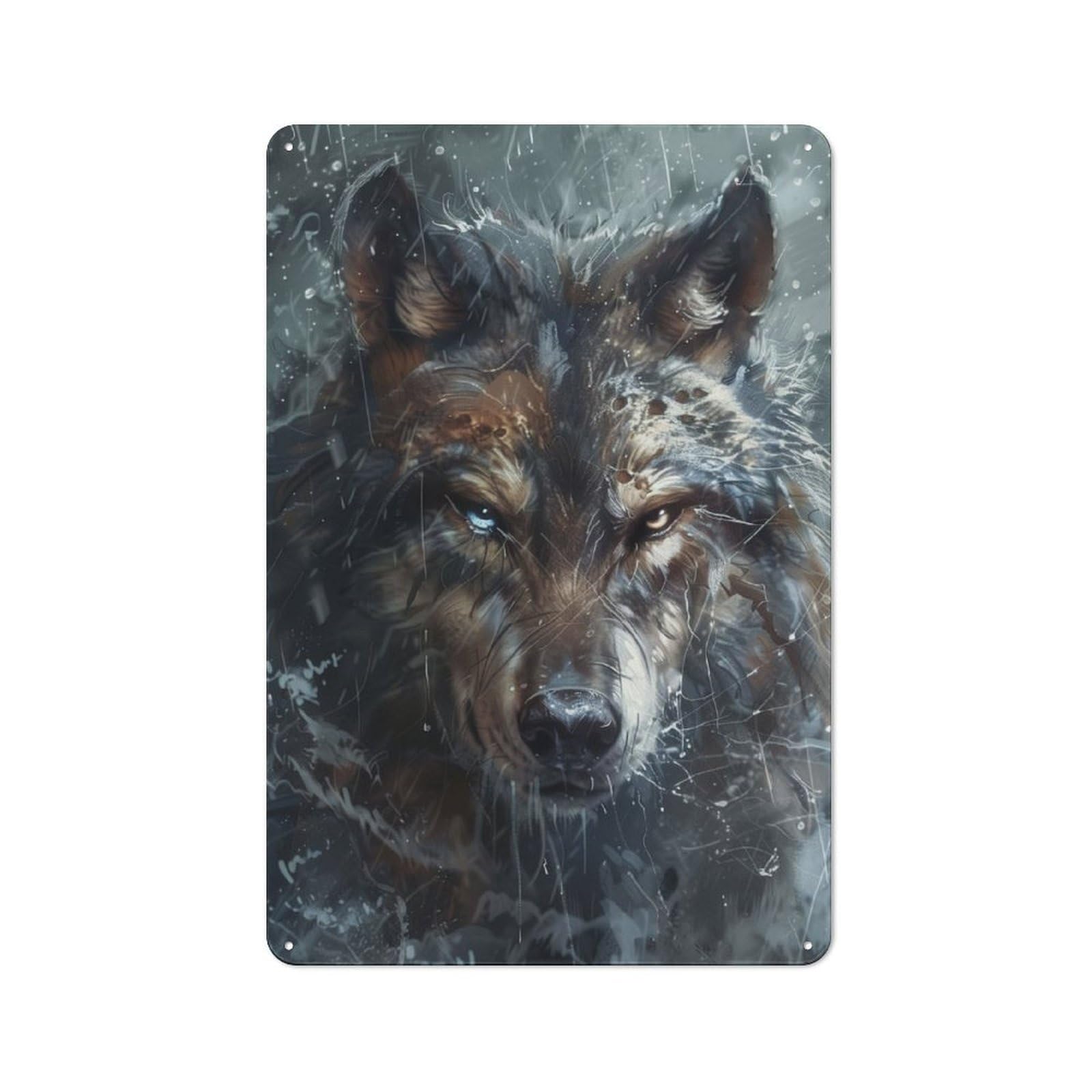 Junmoney Wolf Fantasy Abstract Art Retro Metal Wall Sign 30X20cm With For Home Bar Wall, A Housewarming Gift For Hosts Who Enjoy Retro Interiors