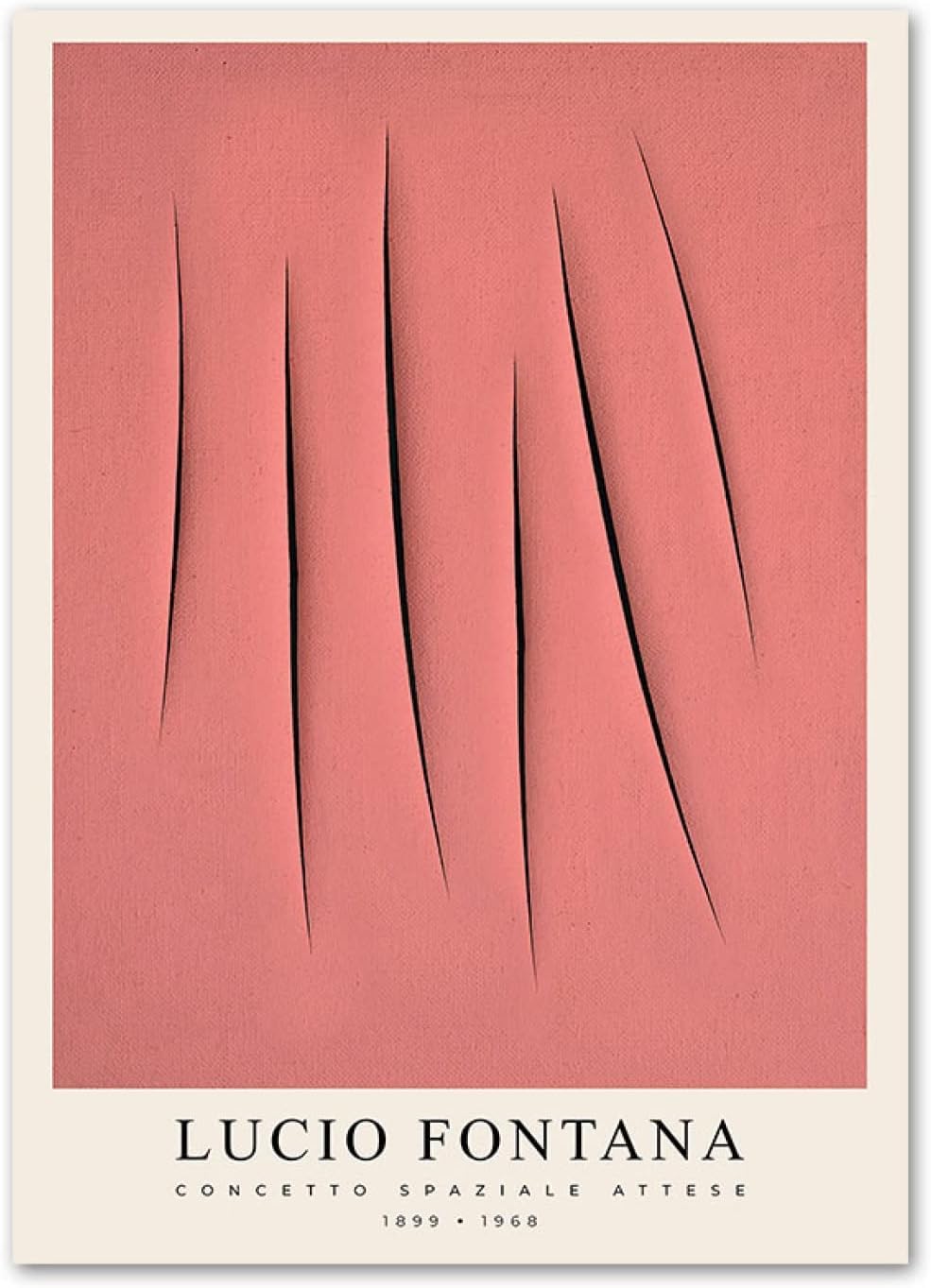 Impression Lucio Fontana affiche rose rayures ombre peinture sur toile 60x80cm