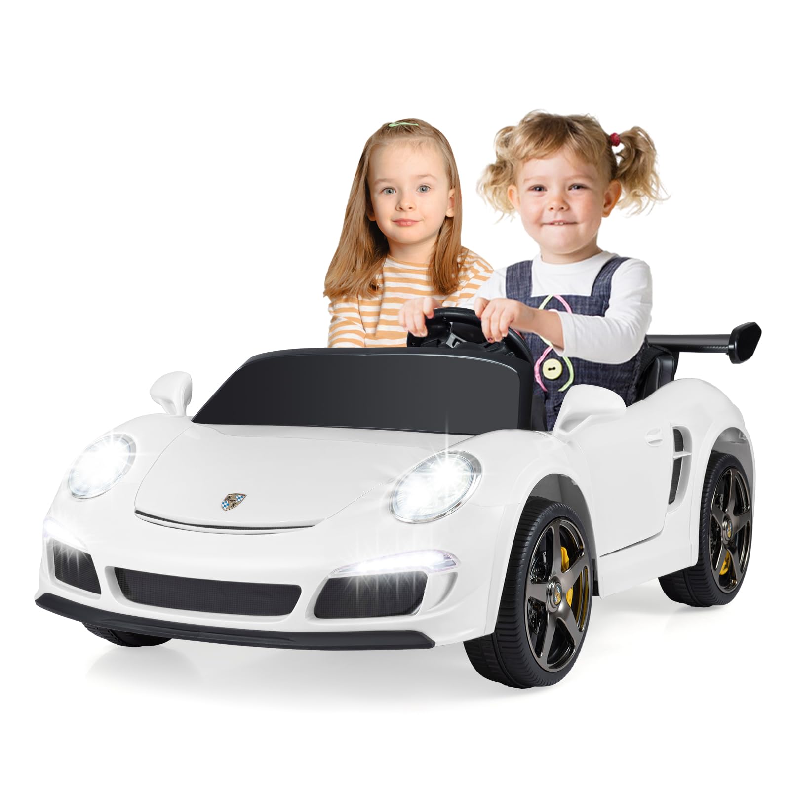 COSTWAY 24V Voiture Électrique Enfant 2 Places avec Télécommande 2,4G, Véhicule Électrique avec Lumières LED & Klaxon & Musique, 3-5 km/h, Charge 59kg pour Garçons Filles de 3-8 Ans (Blanc)