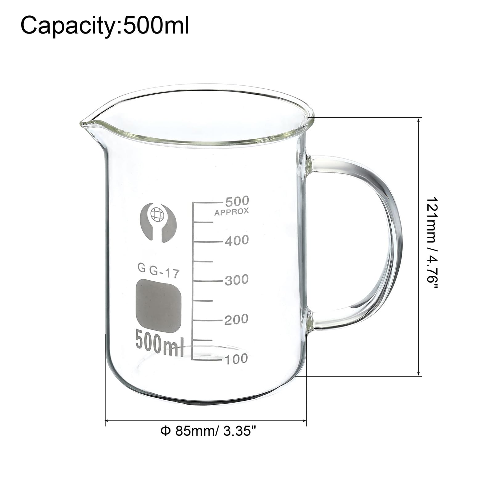 Becherglas Mit Griff (100–500 Ml), Labormessglas, Konischer Ausguss/Leicht Auszugießen, Hohe Lichtdurchlässigkeit/Leicht Zu Beobachten, Zur Flüssigkeitsmessung,500ml