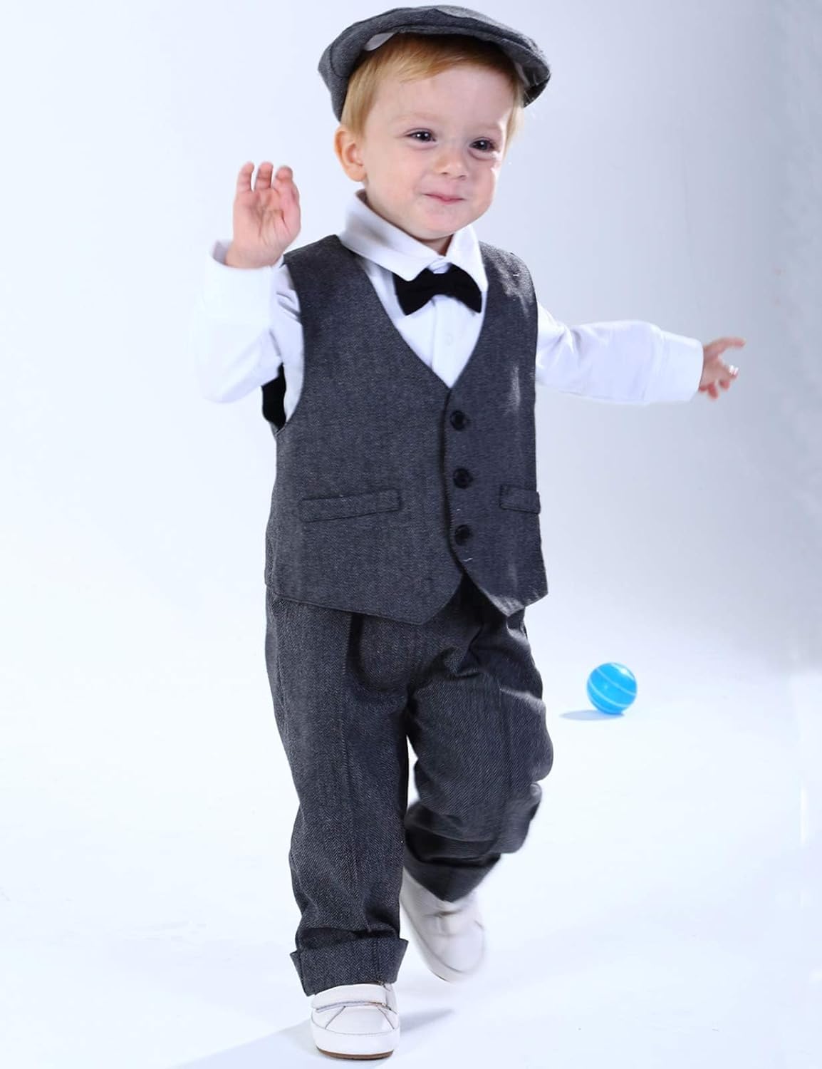 A&J DESIGN 5pcs Baby Boys Suit, 12 Months - 3T, Shirt & Pants & Vest & Hat & Bow Tie - Image 2
