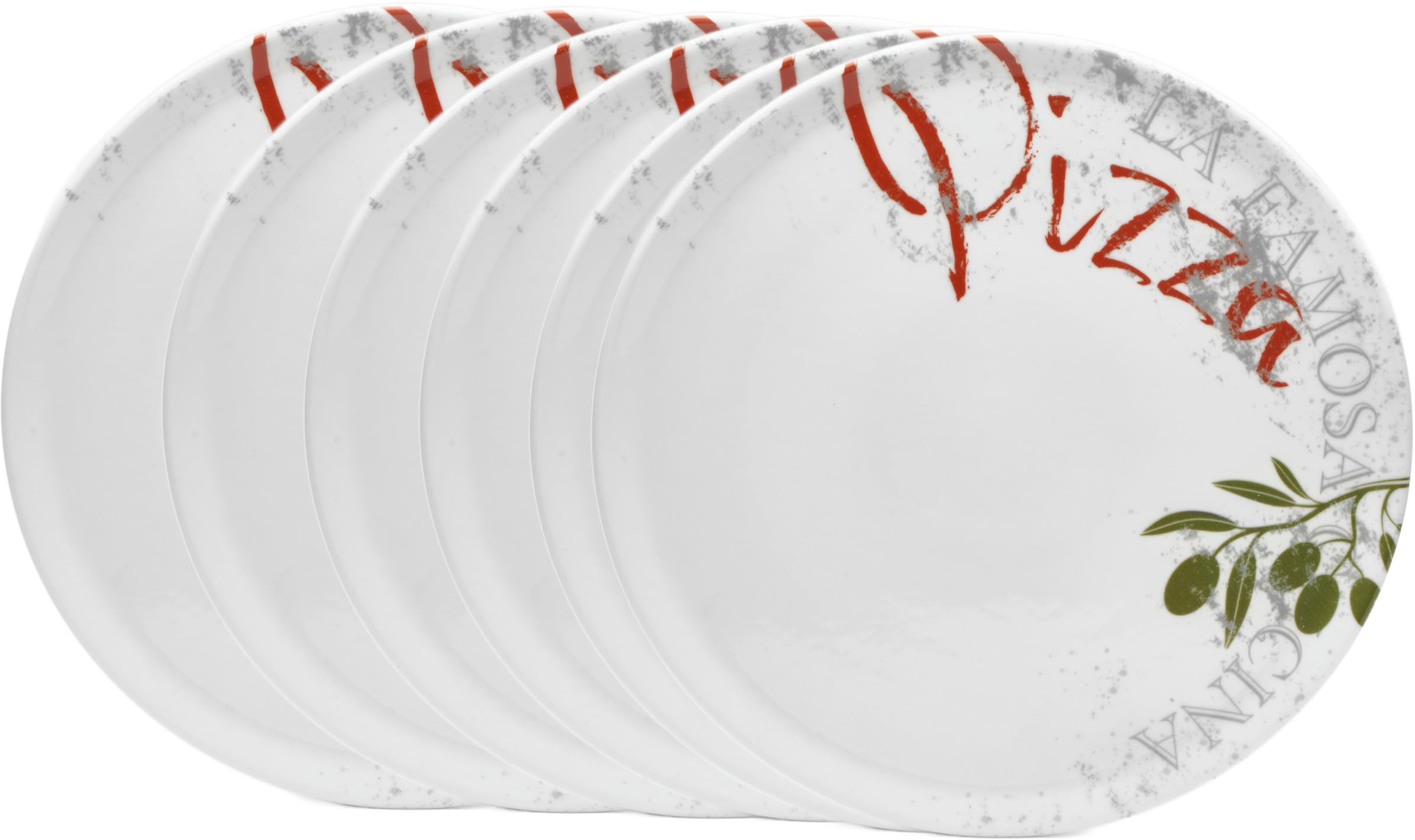 Van Well Famosa Lot de 6 grandes assiettes à pizza italiennes Ø 33 cm blanches – Assiettes XL en porcelaine pour pizza, pâtes et salade – Convient au micro-ondes, passe au lave-vaisselle, bien