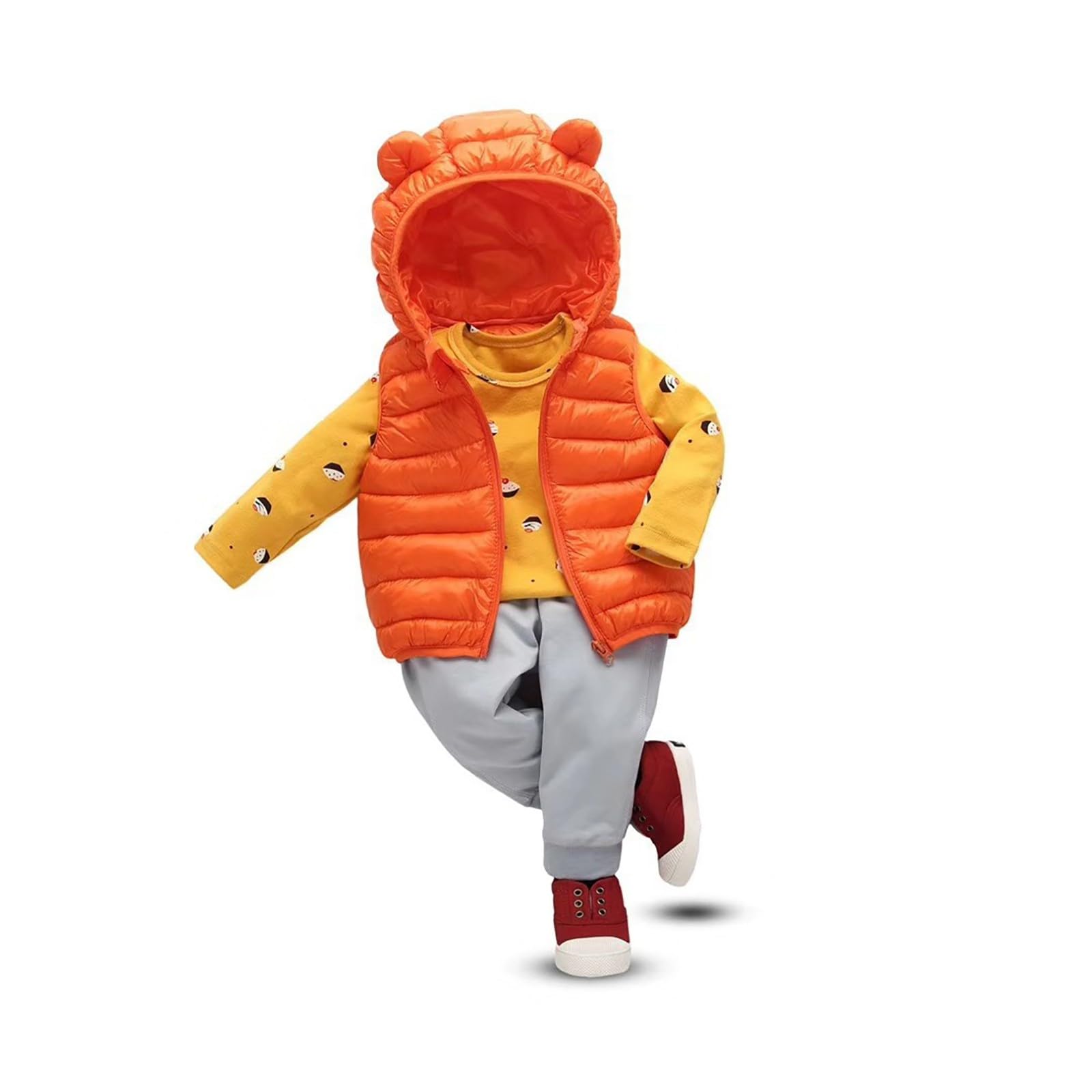 RNTOP Baby Boys Girls Hooded Puffer Vest Winter Coats Toddler Solid Lightweight Sleeveless Bear (Orange, 12-18 Months)