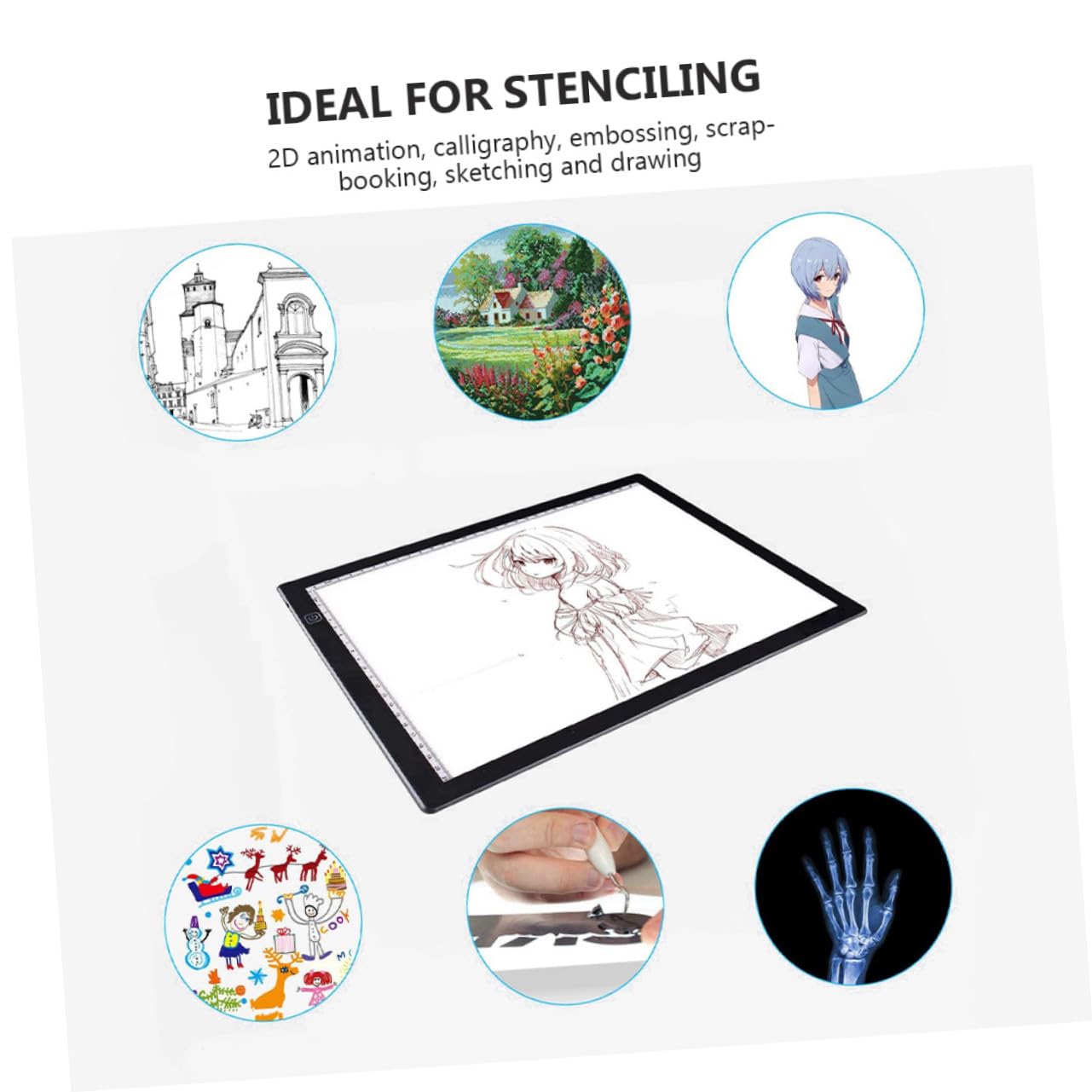 PHENOFICE Table Lumineuse A4 LED Magnétique en Acrylique avec Règle Intégrée, Légère et Portable, pour Dessin Professionnel avec Câble USB et Fixation par Aimants