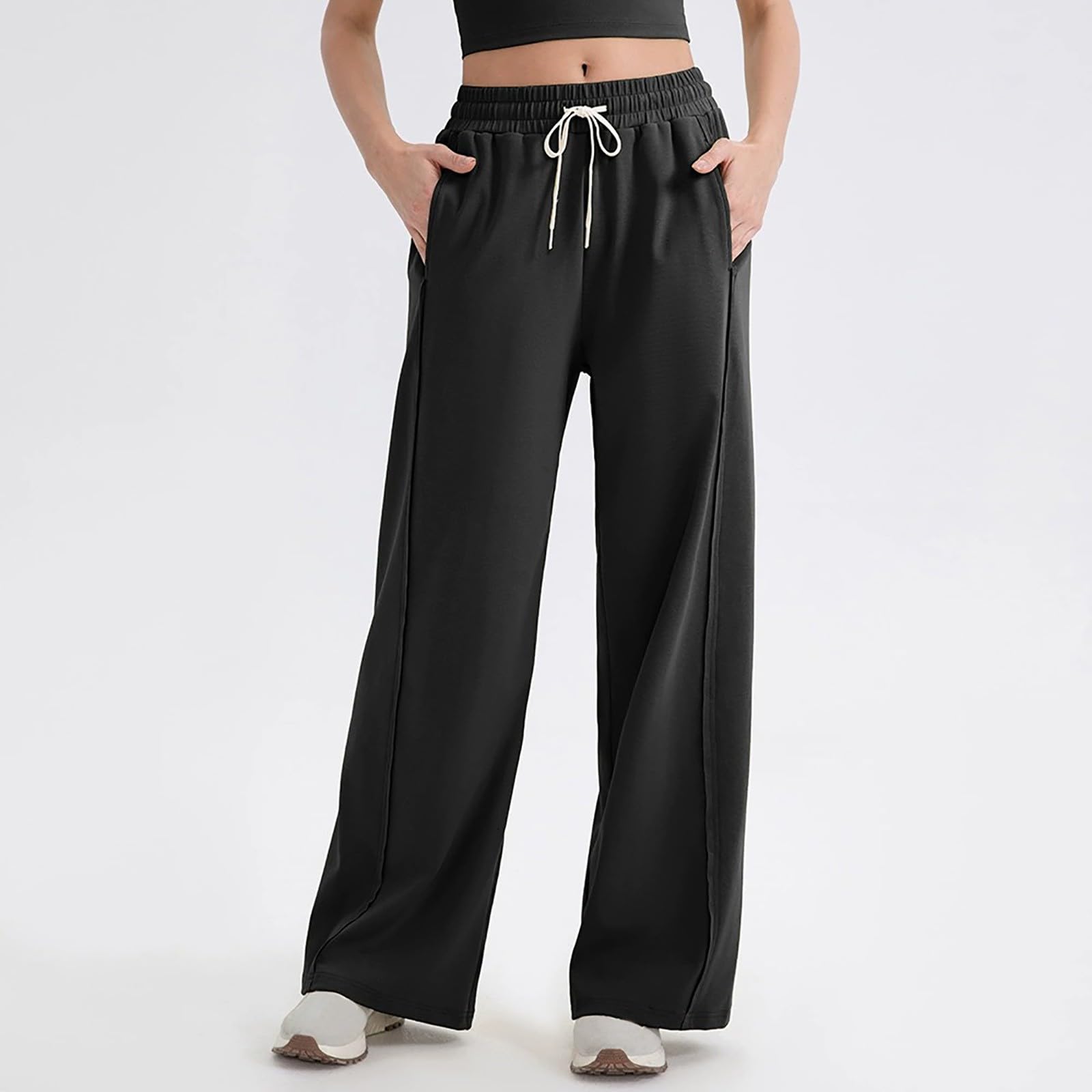 Pantalon De Yoga Femme avec Poche Taille Haute Legging Anti-Cellulite À Compression Opaque pour Gym Sport Leggings Femmes Sexy Confortable Le Fitness Extérieur et Cordon Serrage Coupe Droit Ample
