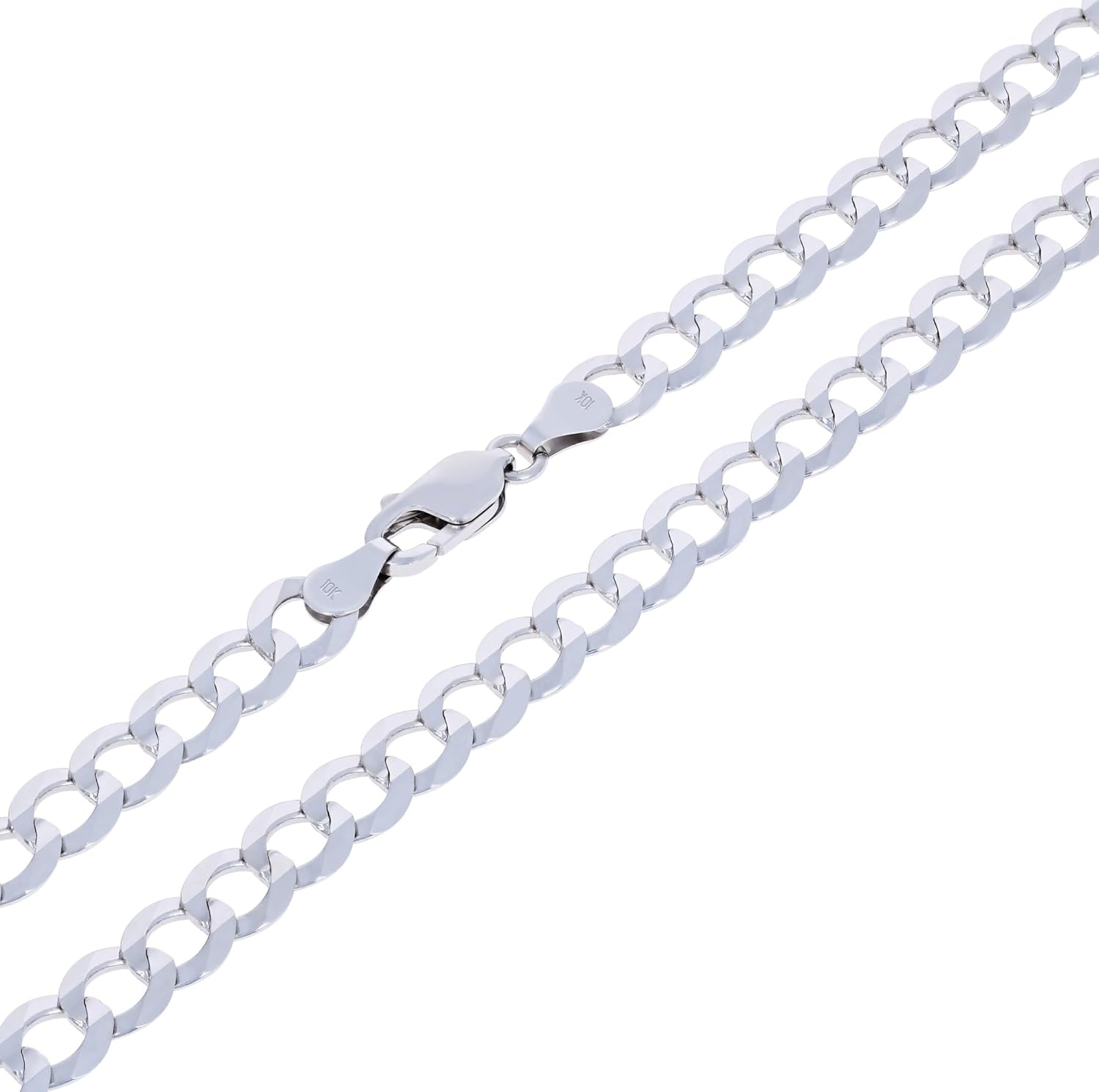 Nuragold 10k Real White Gold Solid Cuban Curb Link 7mm Chain Necklace (20"-30") Italian Jewelry for Men - Image 4
