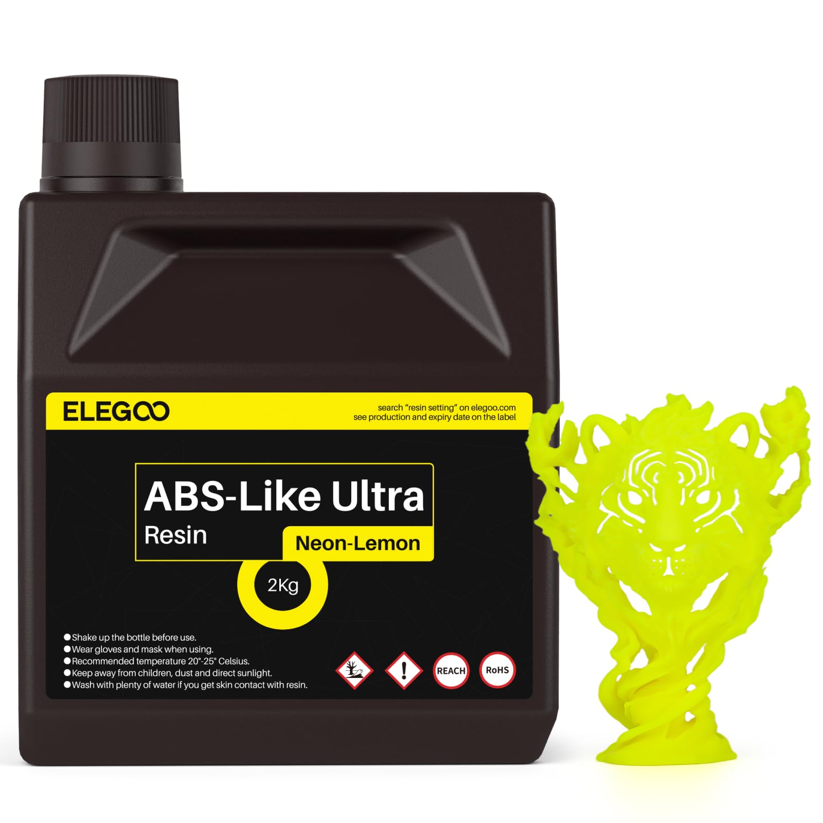 ELEGOO ABS Like Ultra Resin, Resina fotopolimerica ad alta resistenza, indurimento UV, ad alta precisione, per stampante 3D LCD/DLP, resina fotopolimerica, giallo limone, 2000 g