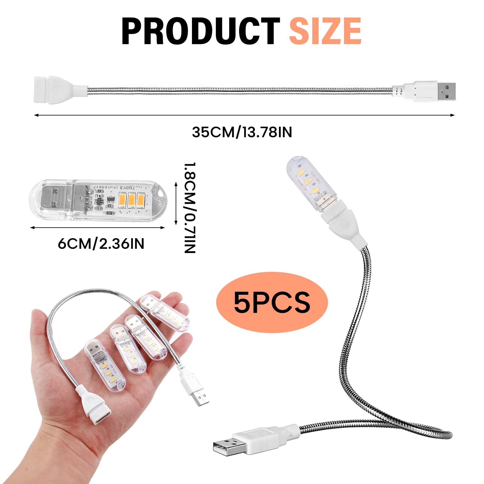 4 Pezzi Lampada LED USB Portatile, Luce da Tastiera per PC e Computer, Lampada USB per PC, Luce USB Portatile, Lampada da Lettura Regolabile con Luci Bianche e Gialle, per Ufficio e Casa