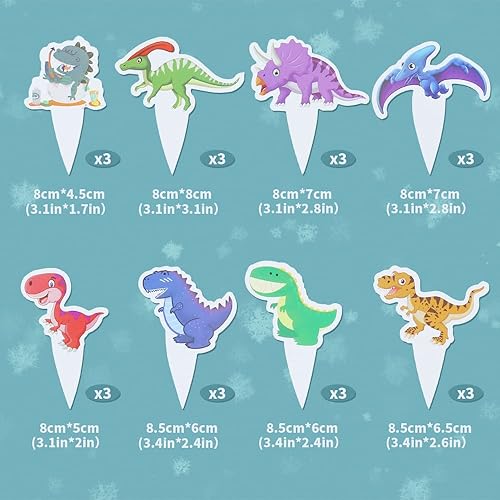 Miniatura 2 de 48 piezas de adornos y envoltorios de dinosaurios para cupcakes, dinosaurios de dibujos animados para niños y niñas, fiesta de cumpleaños, baby