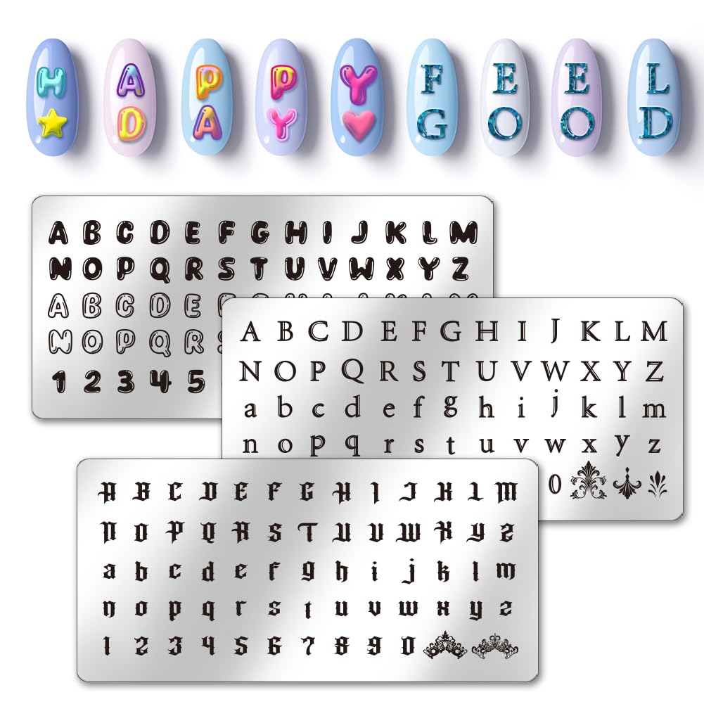 PH PandaHall 3 pz Piastre per Timbri per Unghie con Lettere e Numeri, 3 Stili Alfabeto Nail Stamper Nail Art Stencil Piastra per Immagine Unghie In Acciaio Inox per Nail Art Design Manicure Salon
