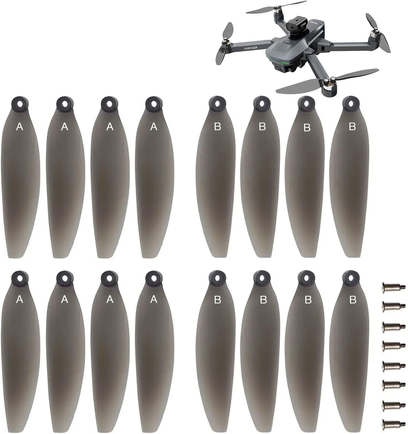 16PCS Foldable Drone Propellers Replace Parts for S197 Drone Spare Part, Replacement Low-Noise and Quick-Release Blades Props Wings Accessories