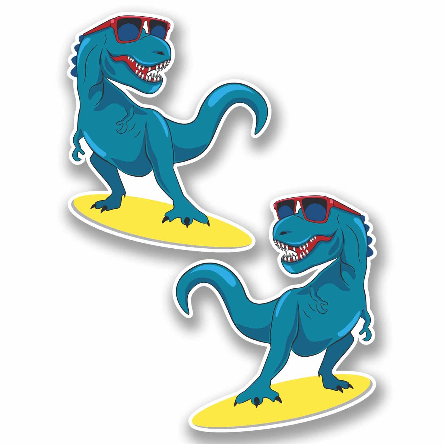 Destinationvinyl Multi 2 X 10Cm T-Rex Surfer Vinyl Sticker Decal Laptop Kids Car Dinosaur Surf #9666 (8.5Cm Wide X 10Cm Tall)