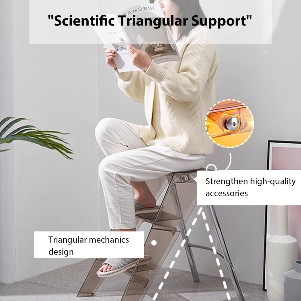 Acrylic 3 Step Ladder, Decorative Modern Foot Stools, 2-in-1 Design Folding Steps Stool, for Home and Office Use, Easy to Store and Carry,Orange
