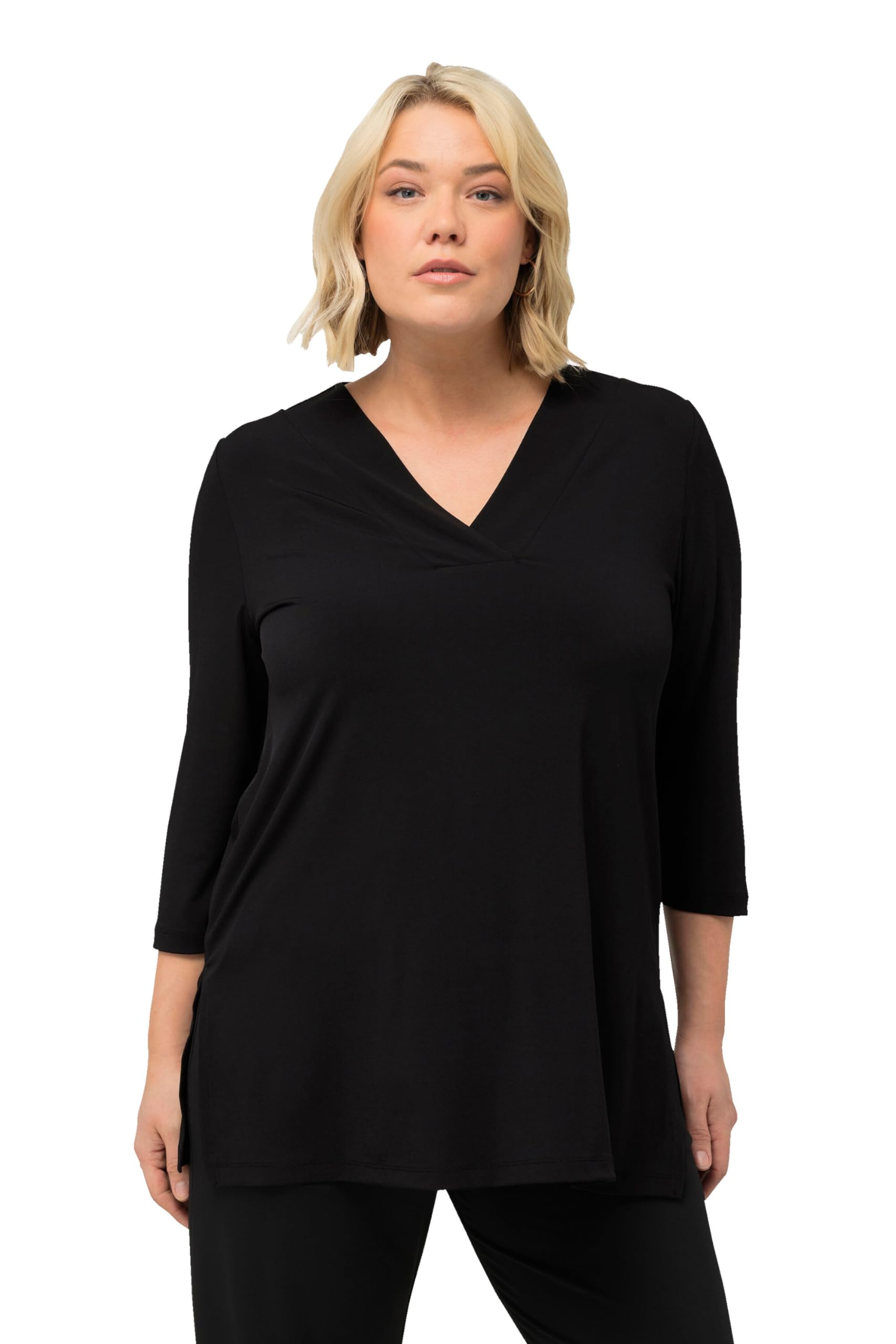 Ulla Popken Damen große Größen Übergrößen Plus Size Longshirt, A-Linie, V-Ausschnitt, 3/4-Ärmel 827621