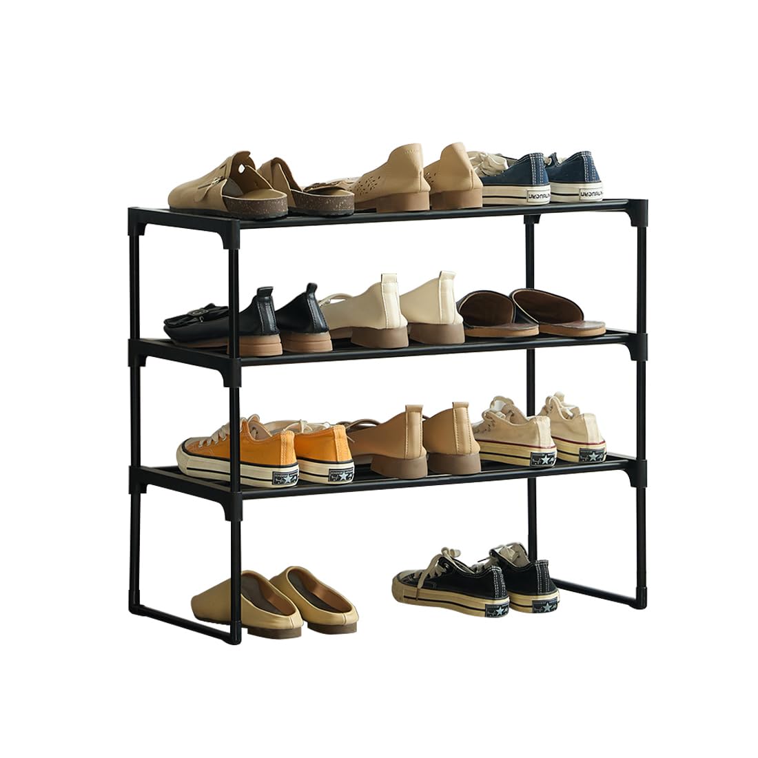 Étagère à chaussures empilable et antirouille à 3 niveaux pour un rangement modulable
