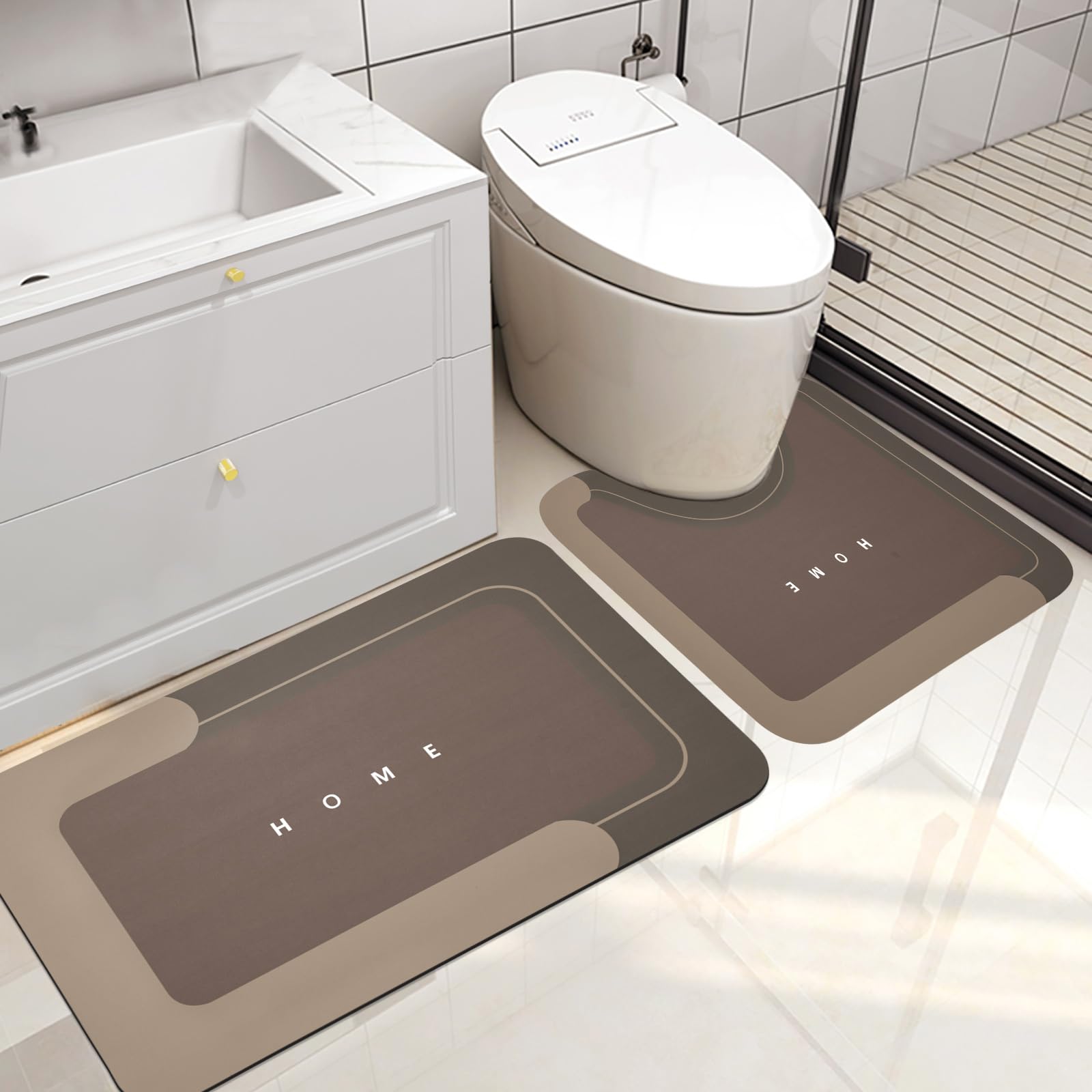 Housego 2PCS Absorbent Bath Mat Magic Rug Sets, Quick Drying Bath Mat Non-Slip Floor Rug Rubber Backed for Bathroom Kitchen Shower Sink, Water