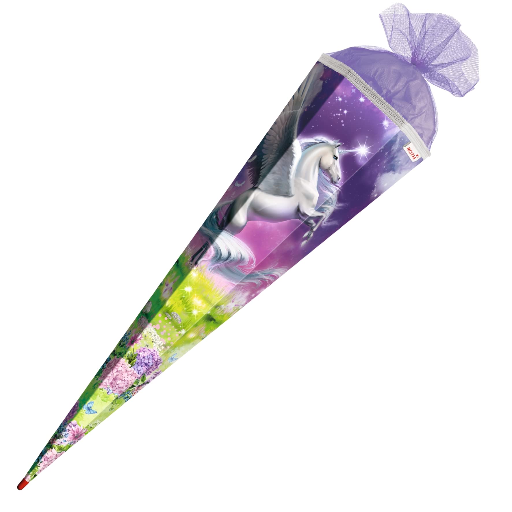 ROTH Grand cornet d'école Magic Pegasus 85 cm Pointe hexagonale Rouge tulle Cornet de sucre