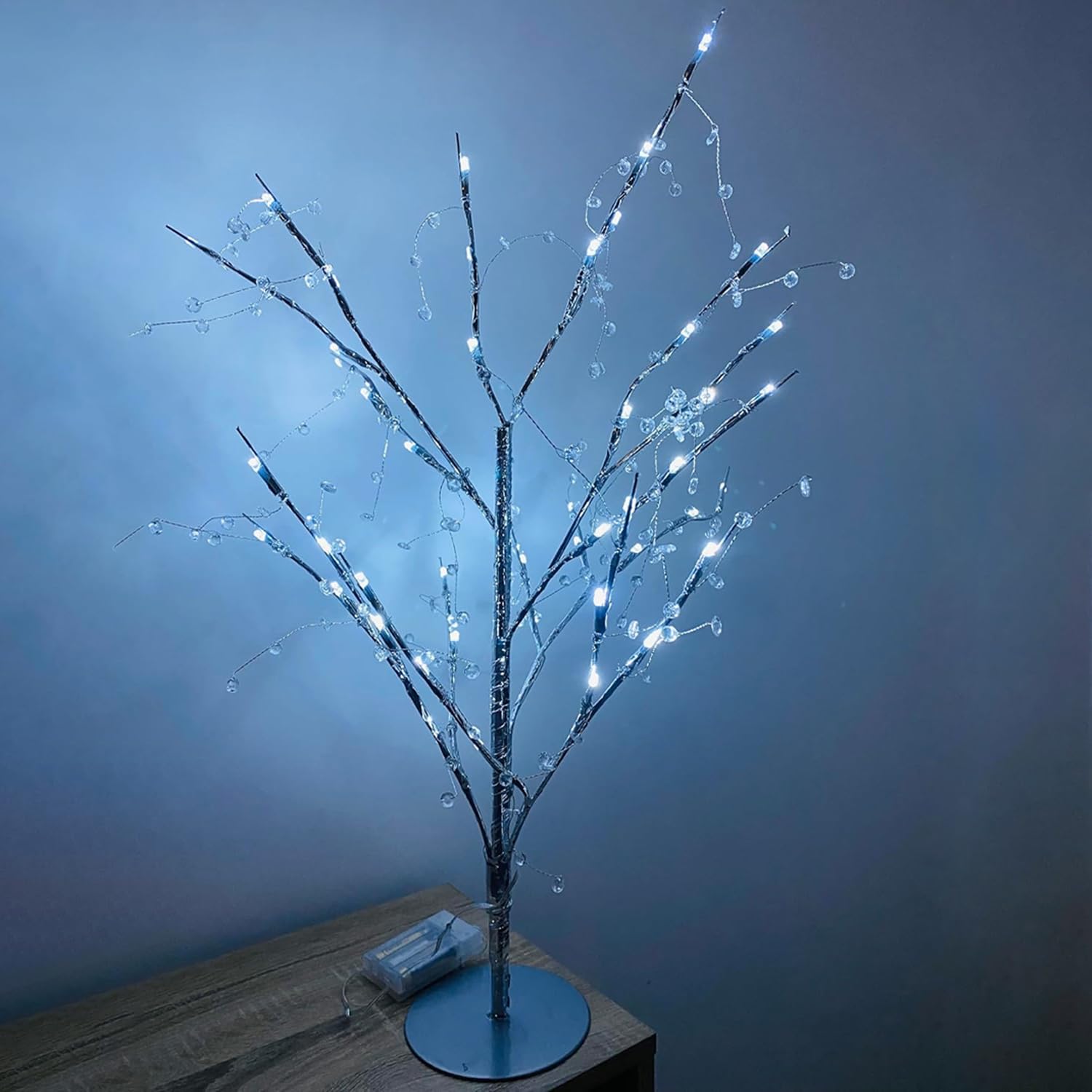 YORKSHIRE HOMEWARE 48 LED Twig Tree With Lights | Indoor Christmas Decorations | Home Pre-Lit Jewelled Lighting Decoration Ornament | Festive Decor Tree Lights for Wedding Party (Silver)