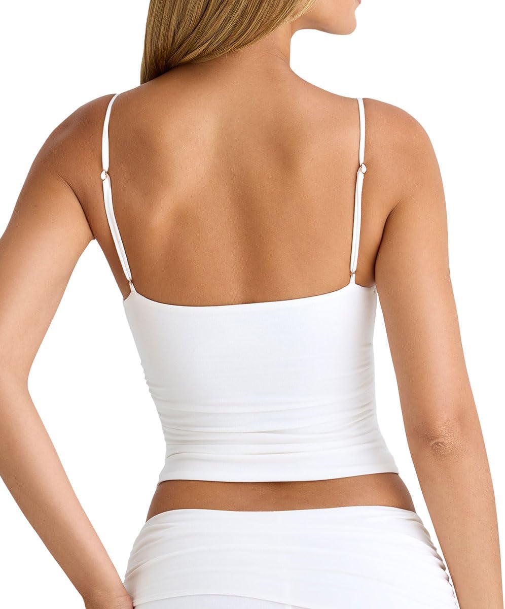 LCNBA Women's Sexy Deep V-Neck Ruched Sleeveless Crop Tank Top Spaghetti Straps Slim Fitted Summer Tops - Image 3