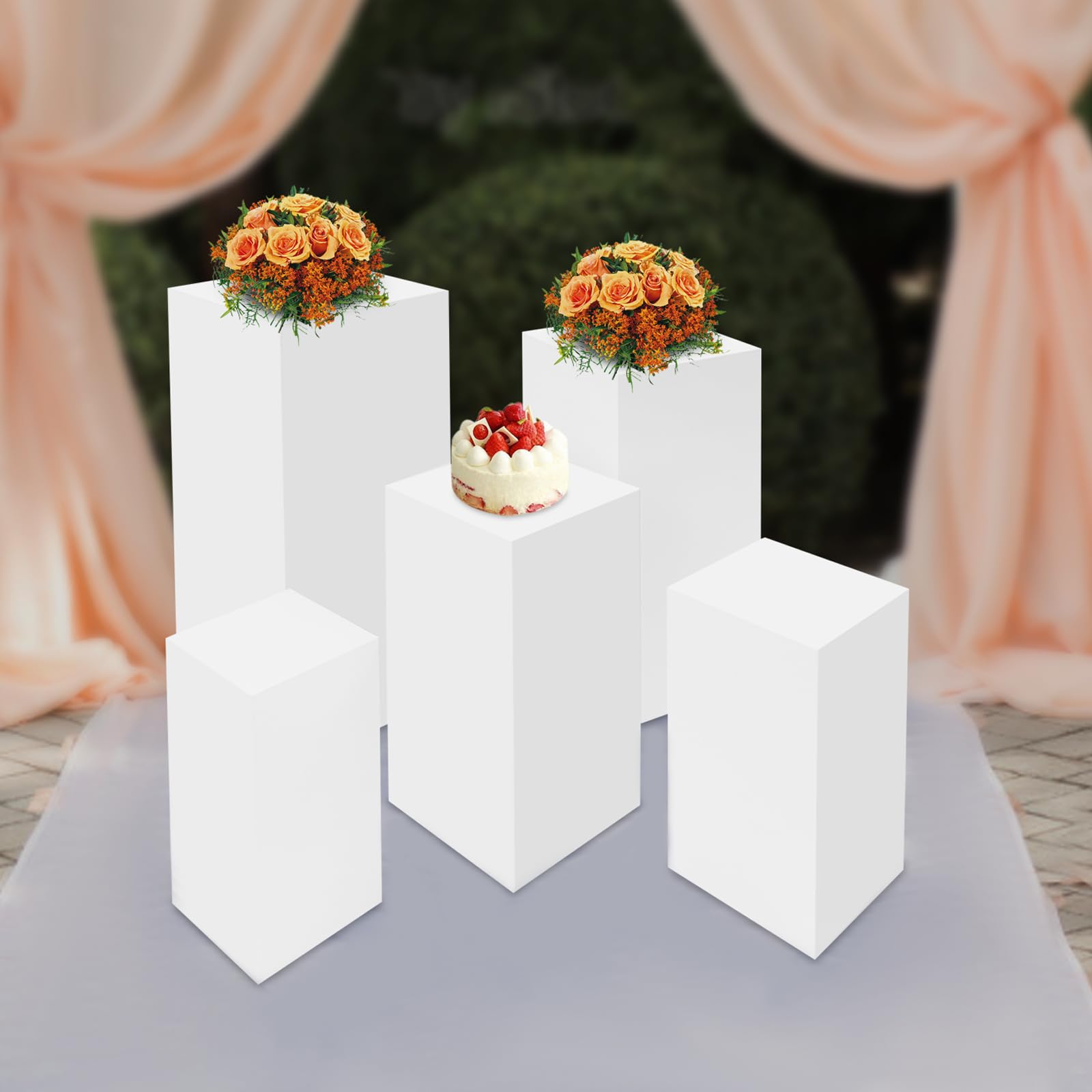 Juego de 3 pedestales metálicos, Expositor para Mesa de postres, pilares de exhibición para Bodas, Columna Decorativa para Flores, Cubo para Caja de Venta al por Menor