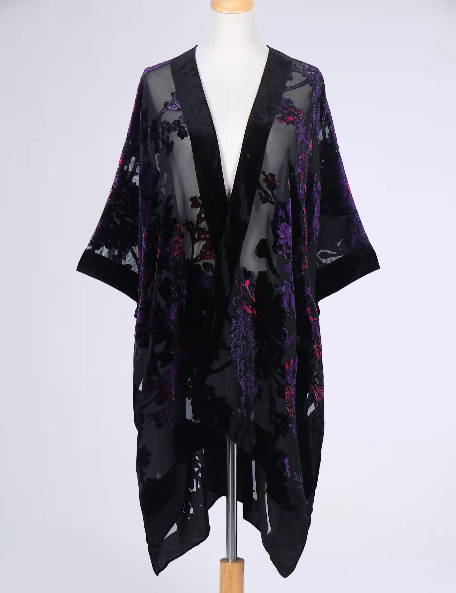 MJ SERECA Damen Long Burnt Velvet Cardigan ohne Quaste (Blue Square/Twig)…