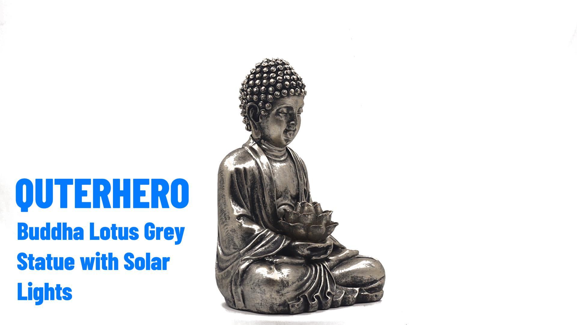 Estatua Buda Lotus con luces solares de resina para jardín miniatura 7