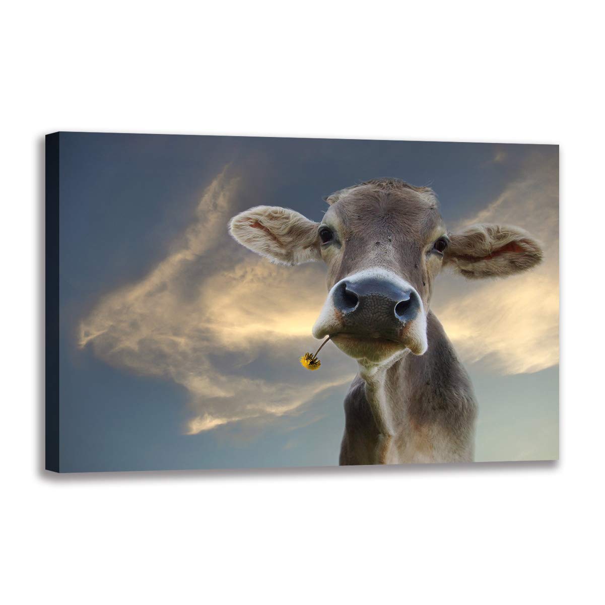 Tableau vache avec fleurs 30x50 cm encadré pour décoration de salon - 8