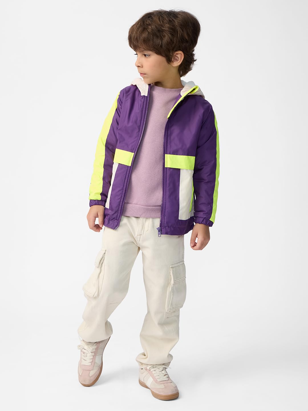 The Souled Store Dewberry - Chaqueta de cuello con capucha para niños y bebés, con cremallera frontal, manga larga, bloque de color, con capucha y cremallera para niños