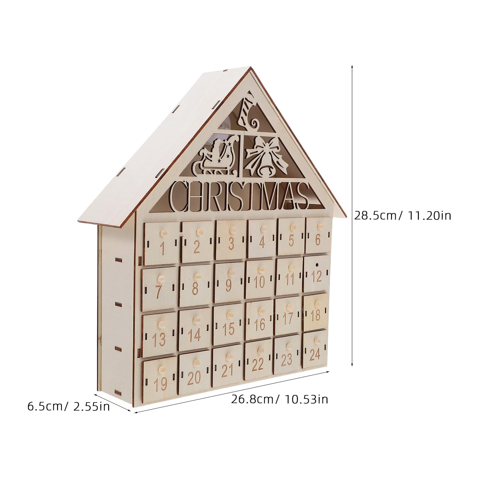 Calendario de Adviento de Madera 24 Días con Luz LED Cálida Decoración Navideña Rústica para Repisa y Mesa Cuenta Regresiva Navideña 2025 Cajones Rellenables para DIY