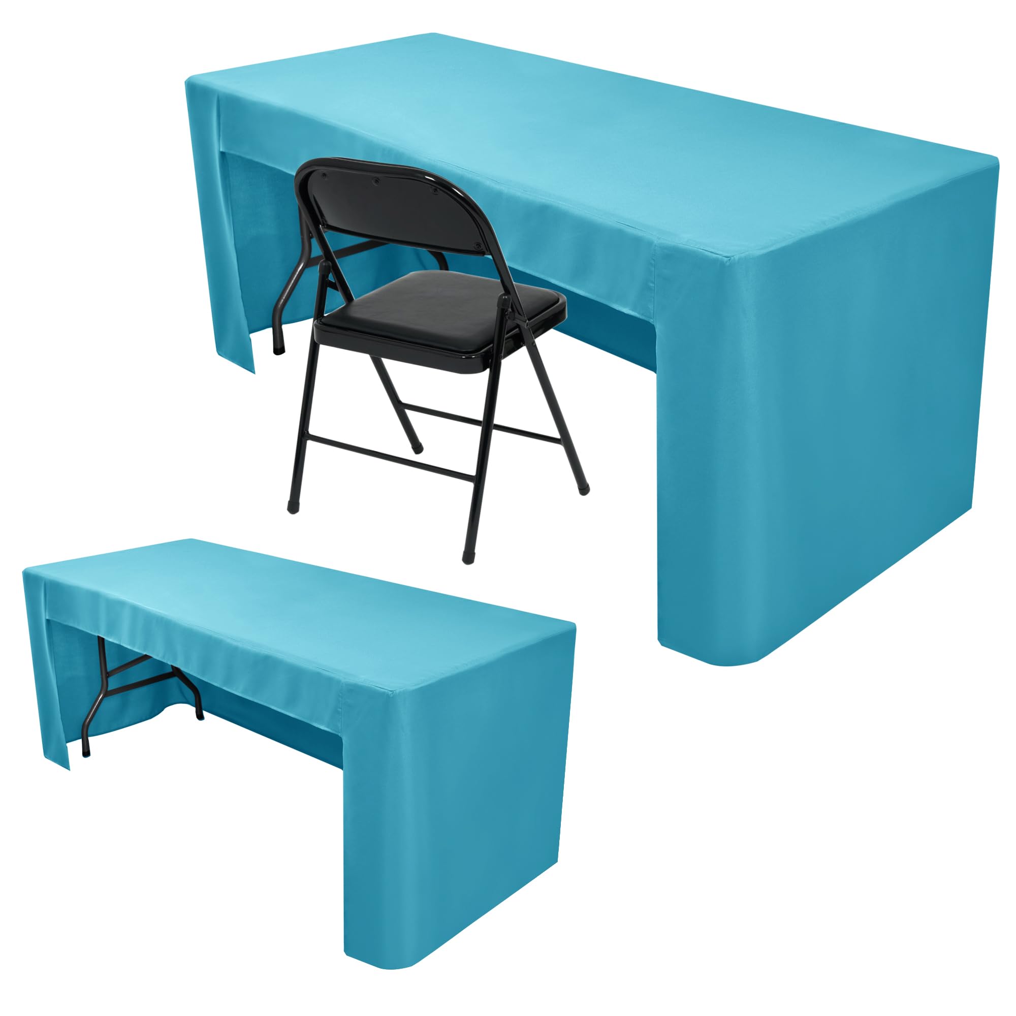 Nasitos 2 Pack Teal 8ft Tablecloth Fitted-Open Back Folding Table Cover Washable and Wrinkle Resistant Table Cloth for Trade Show, Book Fair, Career Fair, Convention, Events โ image 1