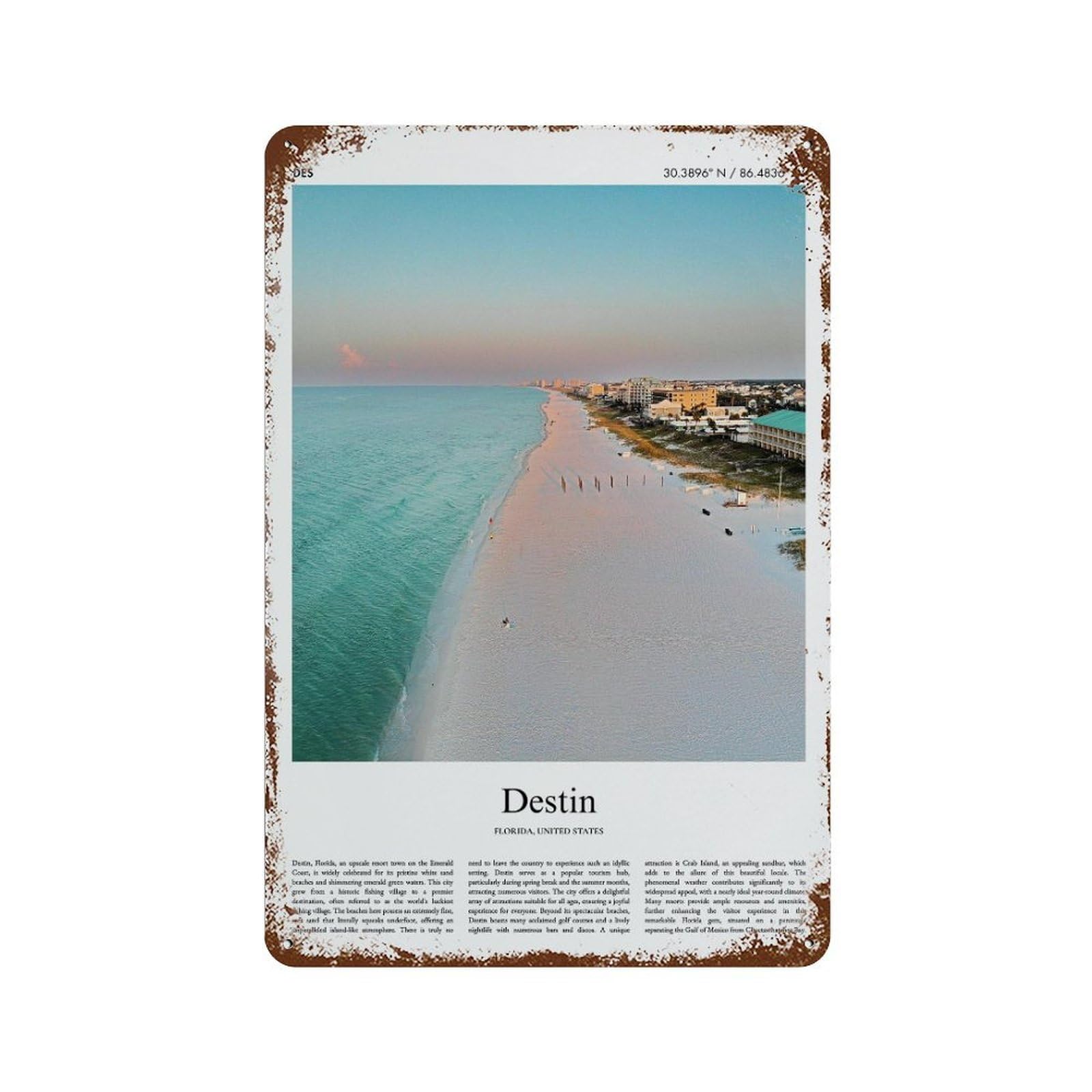 xiaoxiaoshen Destin Florida, United States, USA City Scenery Wall Decor Art Metal Tin Poster Modern Home Decor Art Home Bar Shop Decorations Vintage Sign 30x20cm