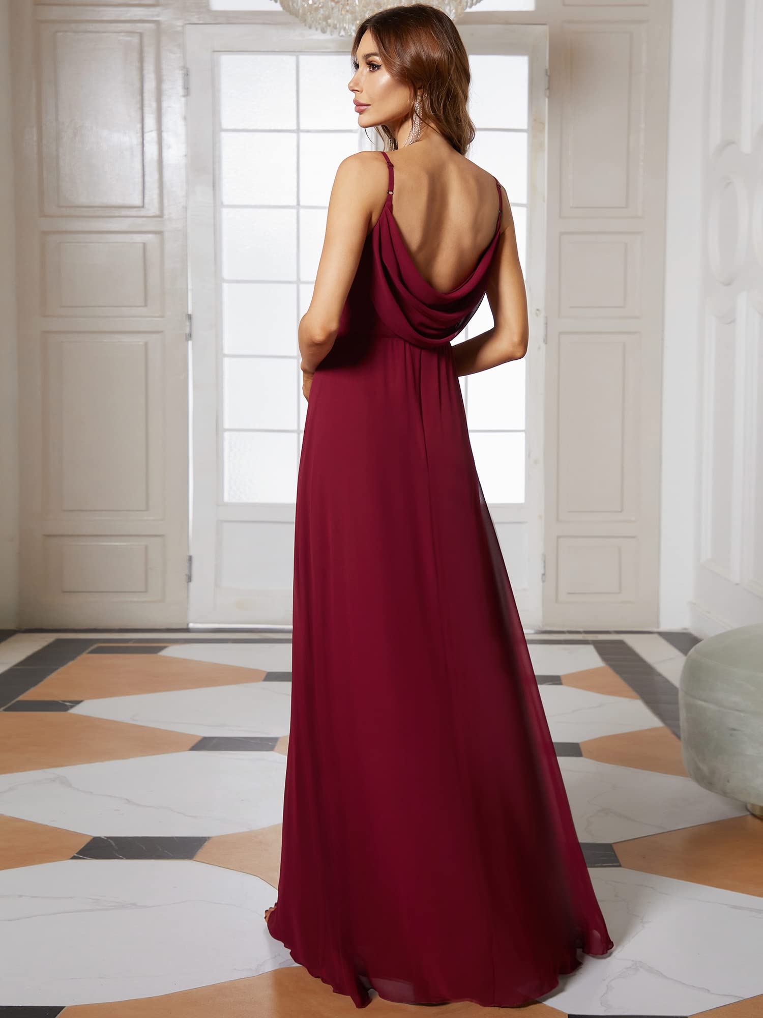 Ever-Pretty Vestiti da Sera Donna Lungo Scollo a V Senza Maniche Linea ad A Chiffon Senza Schienale 80026