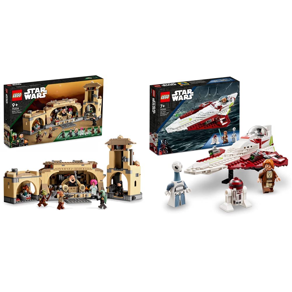 LEGO75326 Star Wars Boba Fett’s Throne Room Buildable Toy for Kids 9 Plus Years Old with Jabba the Hutt's Palace & 7 Minifigures & 75333 Star Wars Obi-Wan Kenobi’s Jedi Starfighter