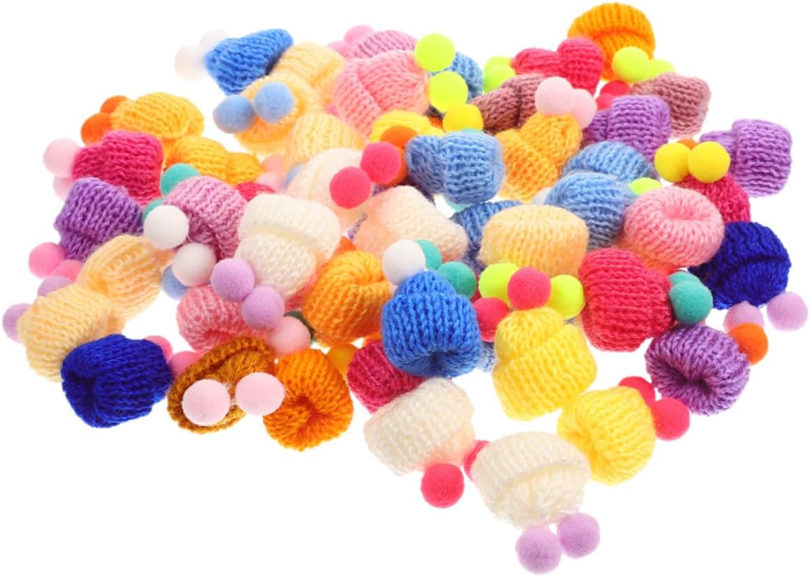 100pcs Mini Knitting Hats for Doll House Xmas Woolen Yarn Craft
