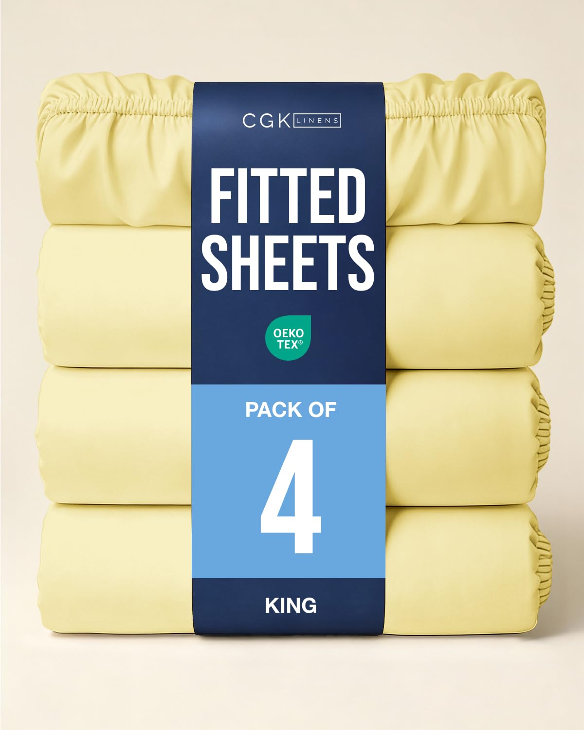 King Fitted Sheet - Pack of 4 Single Fitted Bottom Sheet Only - Yellow