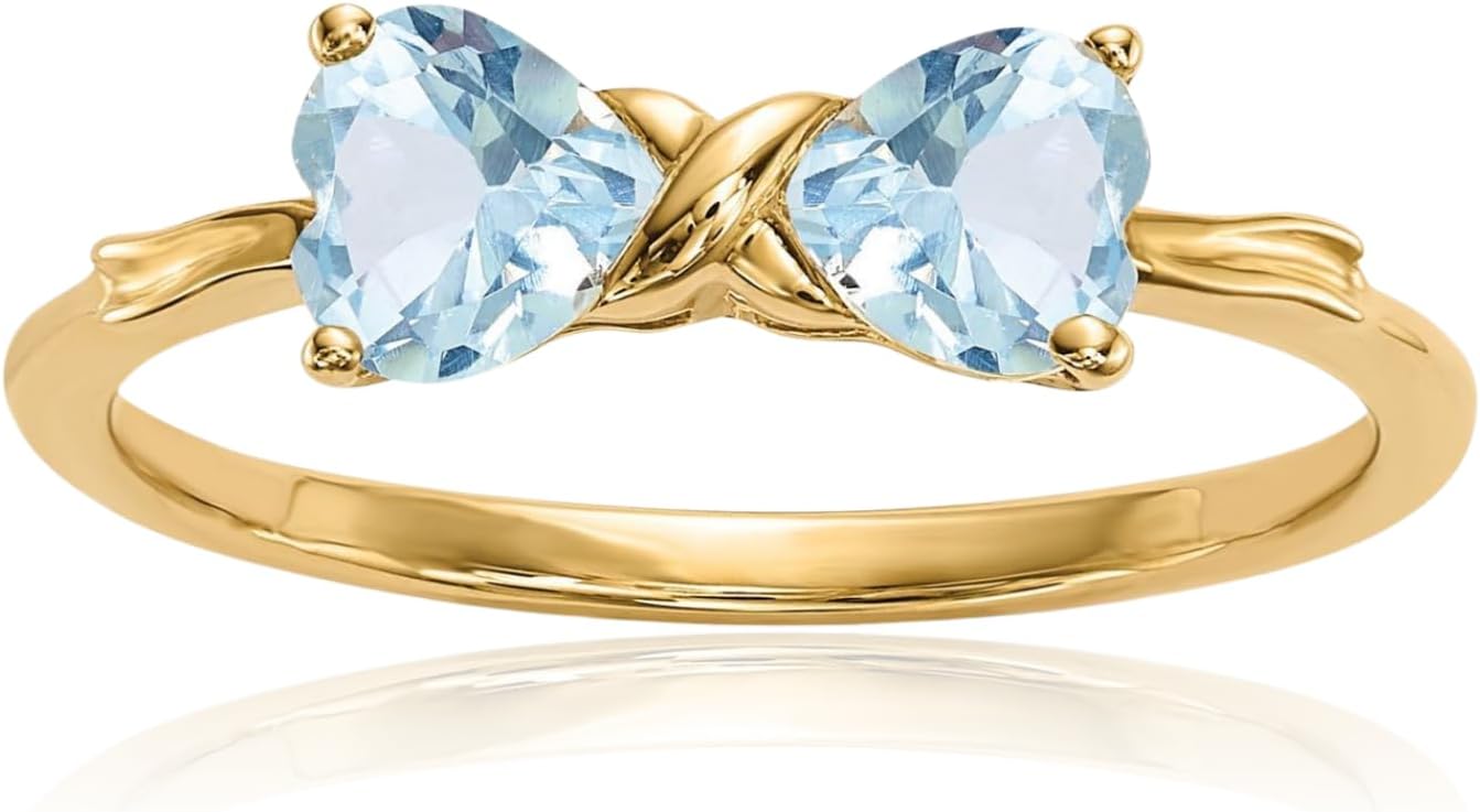 IceCarats 14K Solid Yellow Gold 0.80 carat Blue Aquamarine Stackable Promise Ring 1mm Slim Band Heart Cut, Natural, Prong Set