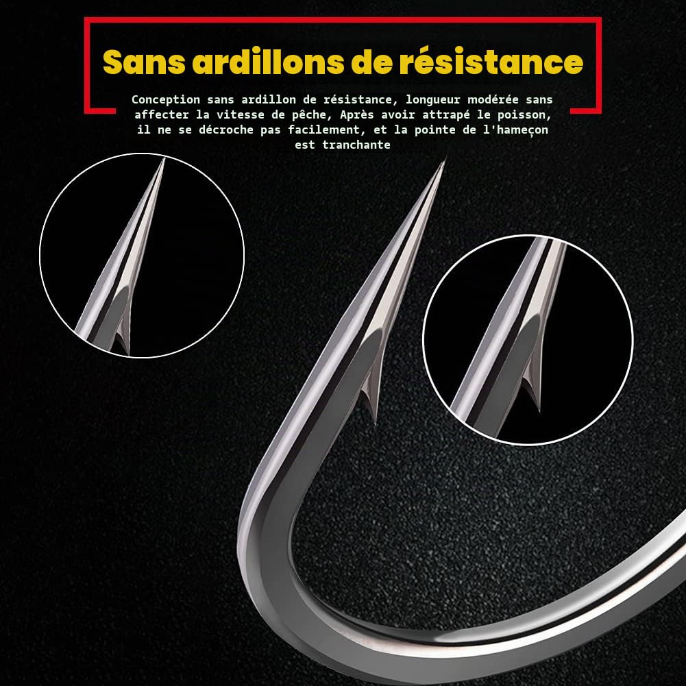 Hameçons de Pêche en Acier au Carbone 600 Pièces 10 Tailles avec Boîte Plastique Eau Douce Salée