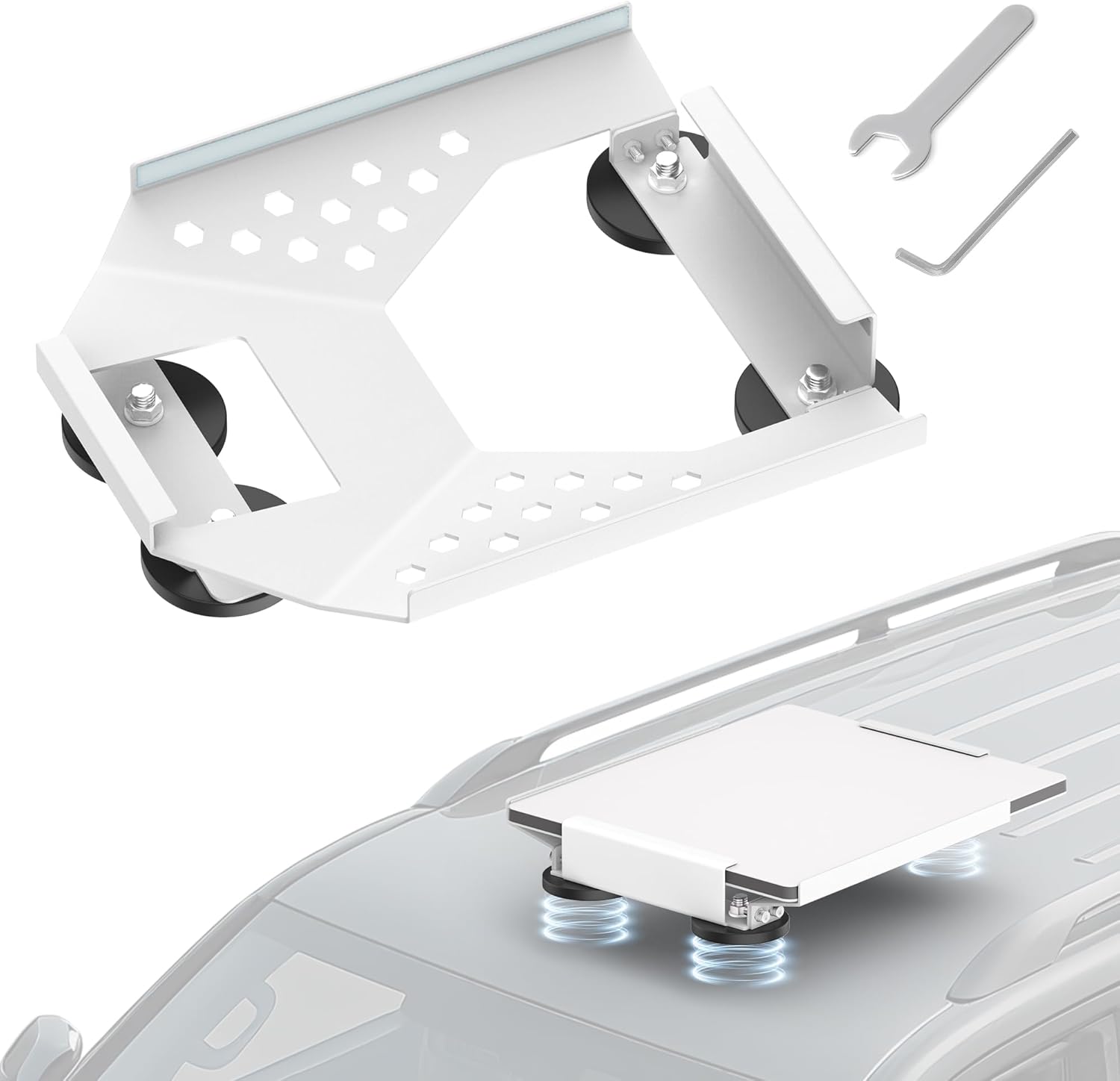 Starlink Mini Car Roof Mount, Starlink Mini Magnetic Mount for Car, 264lbs Heavy Duty Magnet, 4-Side Protection Magnetic Quick Release Sunroof Suction Cup Mounting Kit for Travel RV Accessories White