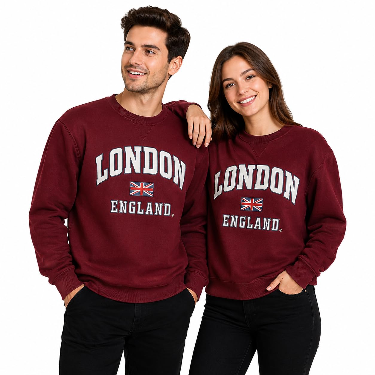 Gwcc Unisex Maroon Le201 London England Applique Embroidery Sweatshirt Big And Tall Navy, Grey, Charcoal 3XL And 4XL (Uk, Alpha, 3XL, Regular, Regular, )