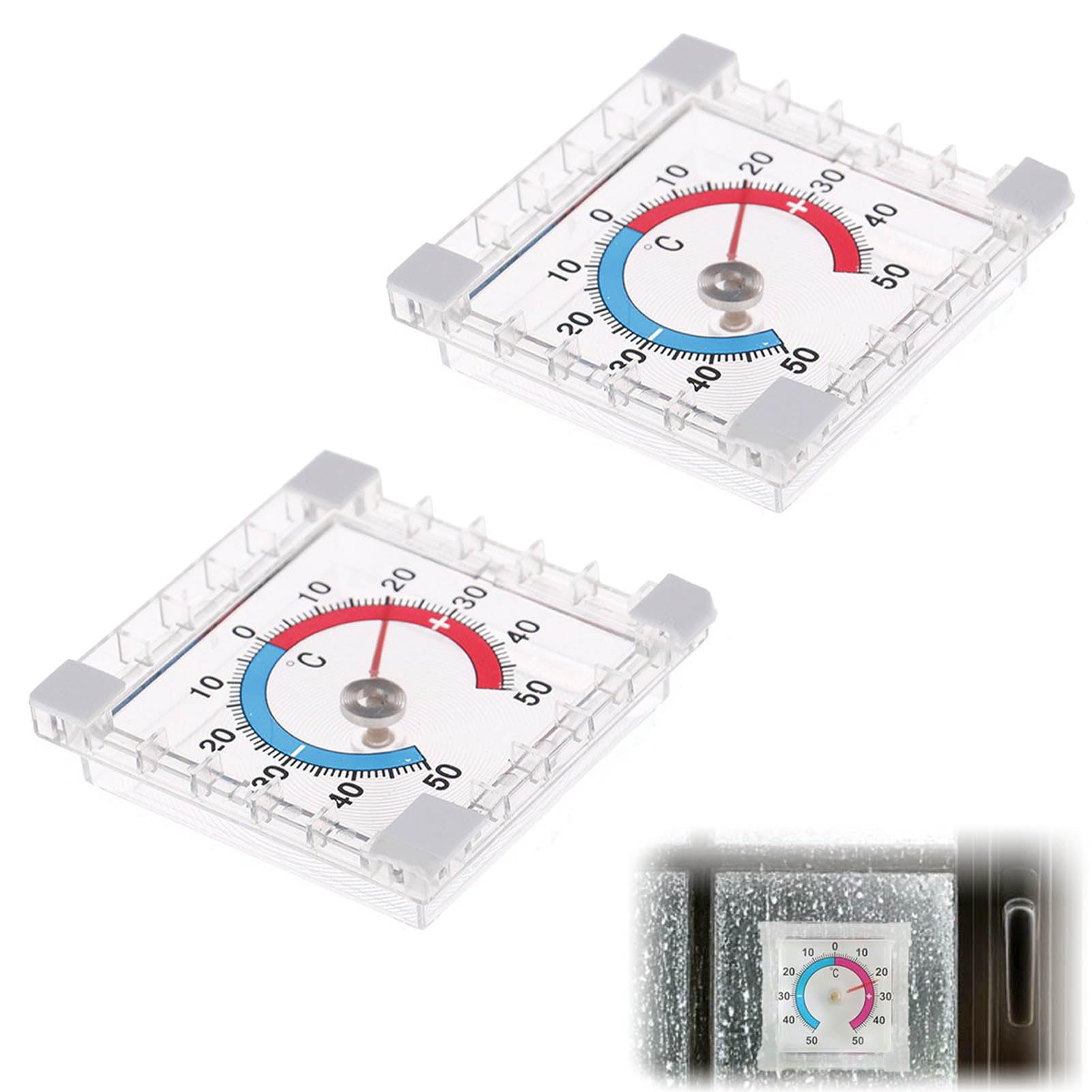 2 stuks raamthermometers voor buiten, zelfklevend, zonder boren