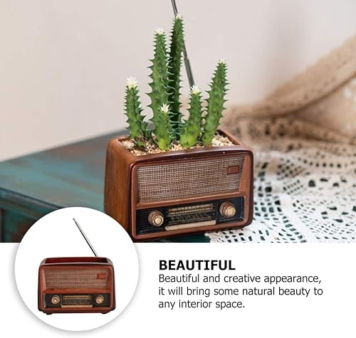 Miniatura 3 de BESTOYARD Maceta con forma de radio creativa retro maceta suculenta planta contenedor escritorio maceta cactus planta maceta
