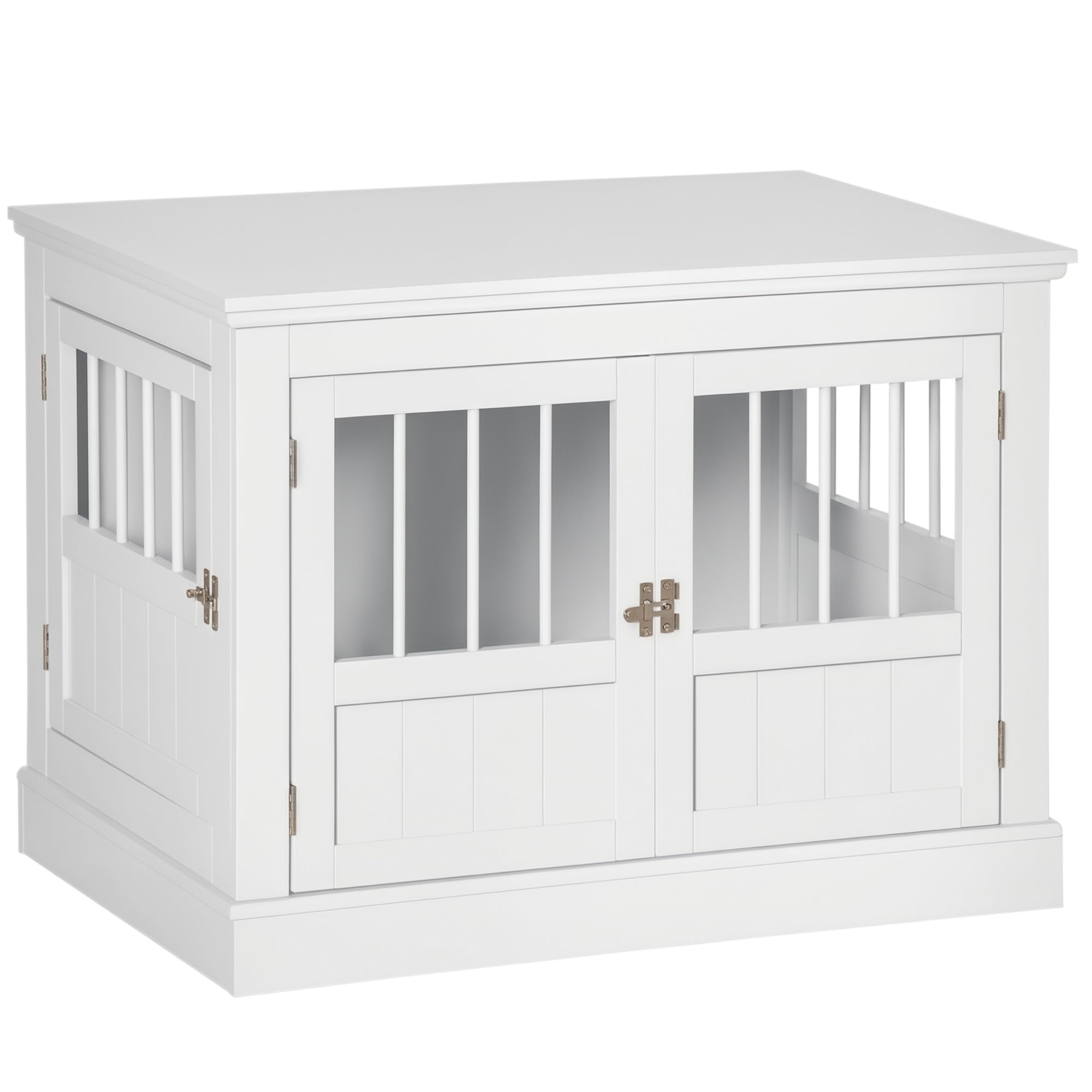 PawHut Jaula para Perros, Mesa Auxiliar, Casa para Mascotas Moderna con 3 Puertas Francés con Cierre Magnético, para Perros Pequeños, 78x53x59,3 cm, Blanco