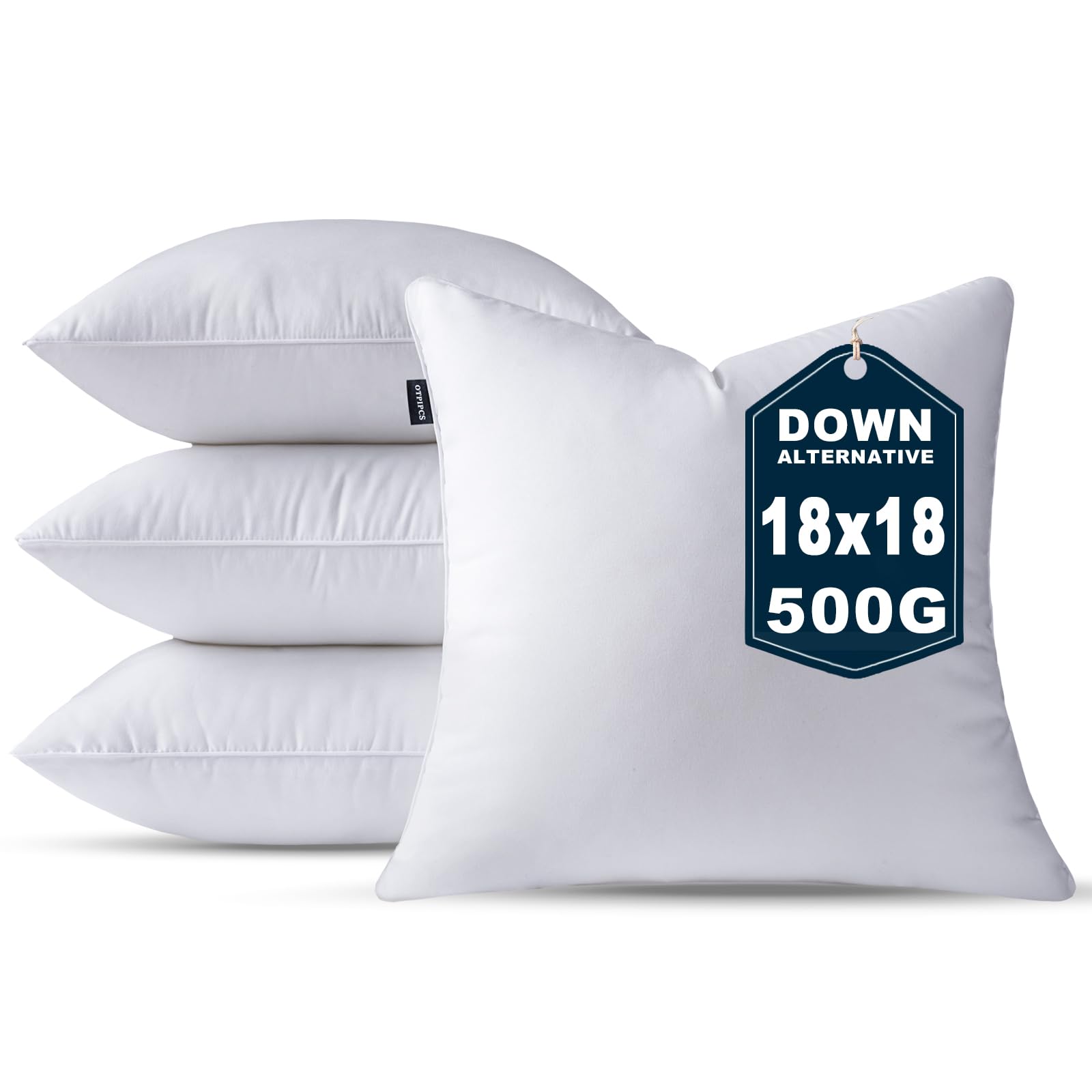 OTPIPCS 4er Set Kissenfüllung 45 x 45 cm Daune Alternative Weiß Quadratisch Kissen für Couch Mittel Innenkissen Sofakissen Dekokissen Kopfkissen Zierkissen Inlett Cushion Bett Zierpolster 18x18 Zoll