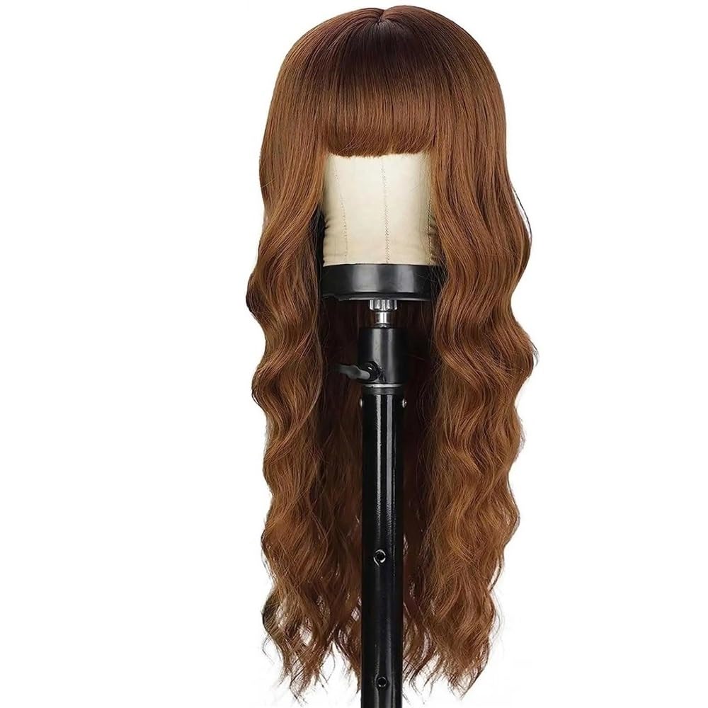 xiuling4568 Wig with Bangs for Women，Long Wavy Natural Looking Synthetic Hair Wigs for Daily Party Costume, 26 inch Hairs Extensions(Light brown)
