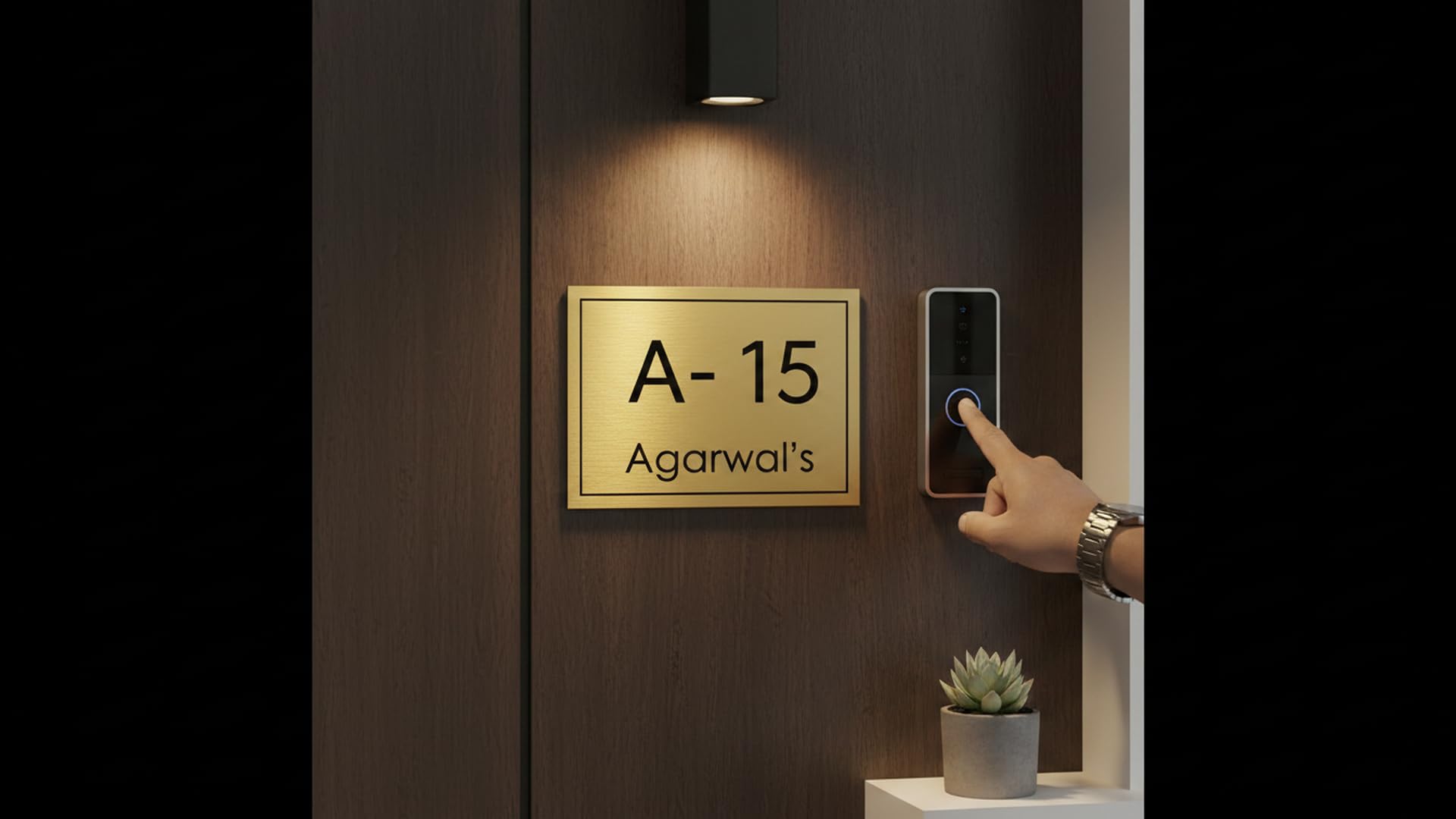 Customized Acrylic Name Plate for Home & Office | Personalized House Number Door Sign | Premium Silver Brushed Finish | Modern, Self-Adhesive (7 x 5 Inches) (2mm Gold)