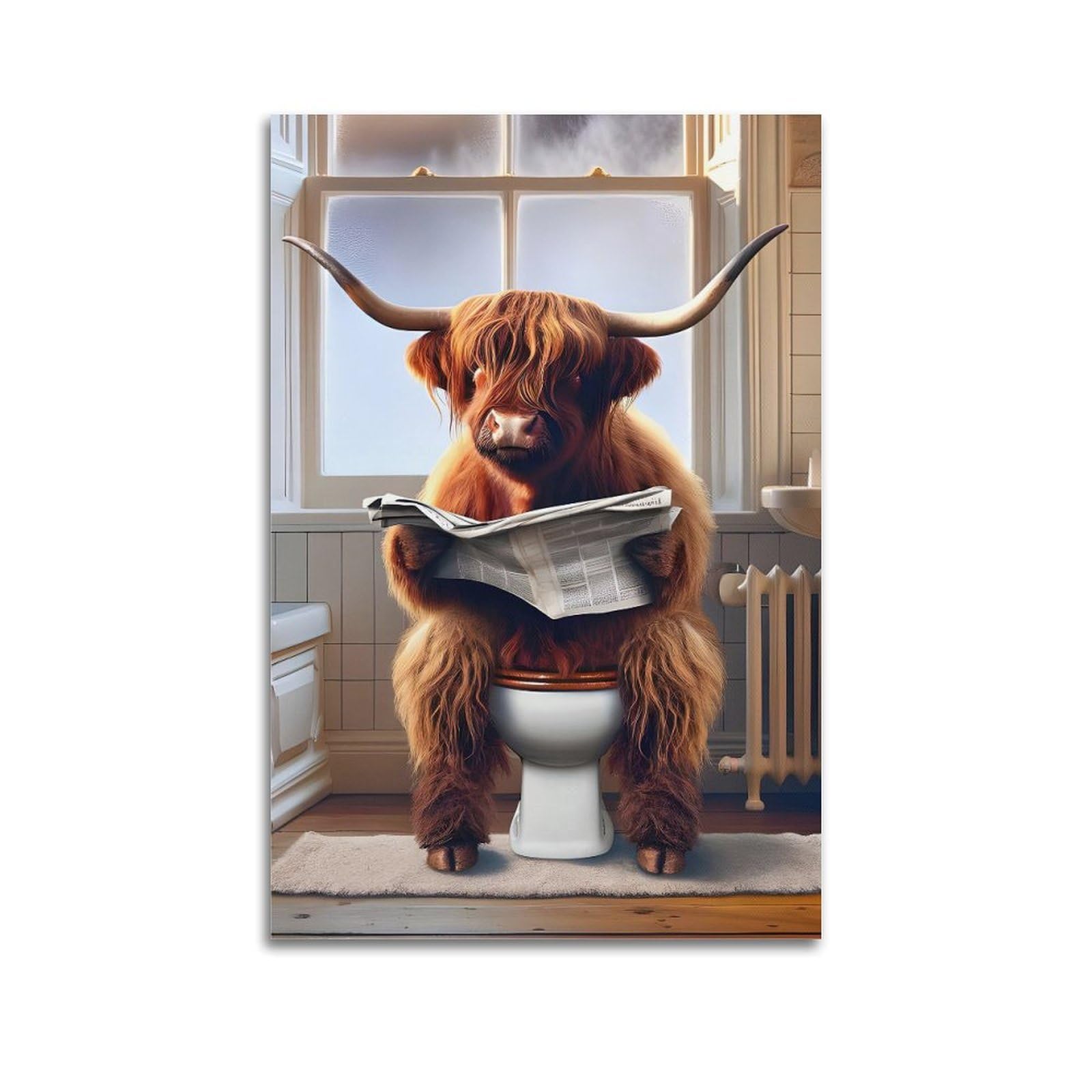 ESTE Vintage Highland Cow Toilette Poster Decorative Painting Canvas Modern Art Picture 24x36inch(60x90cm)